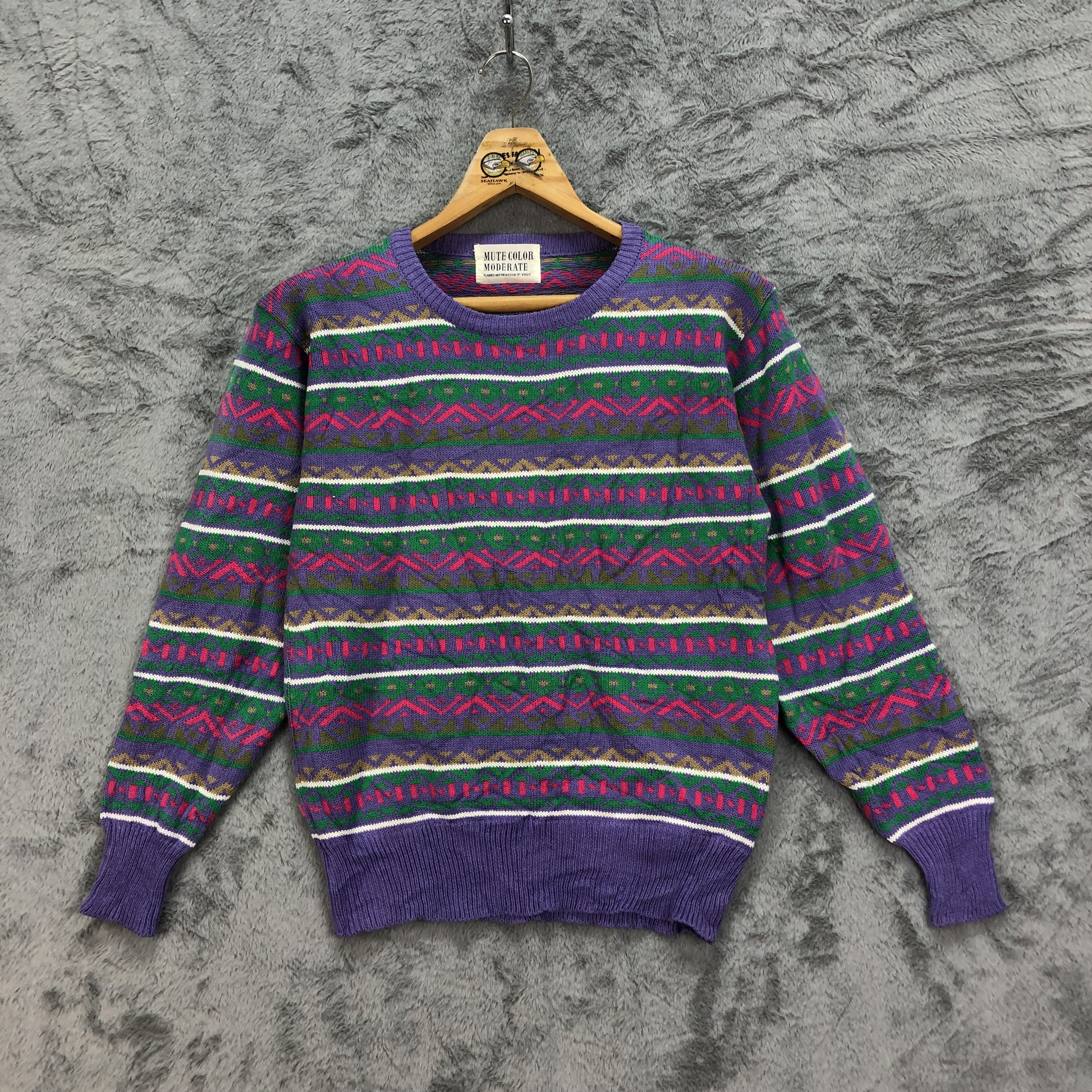 Japanese Brand Mute Color Moderate Colorful Cable Knit Sweater #4388-152 Size M / US 6-8 / IT 42-44 - 1 Thumbnail
