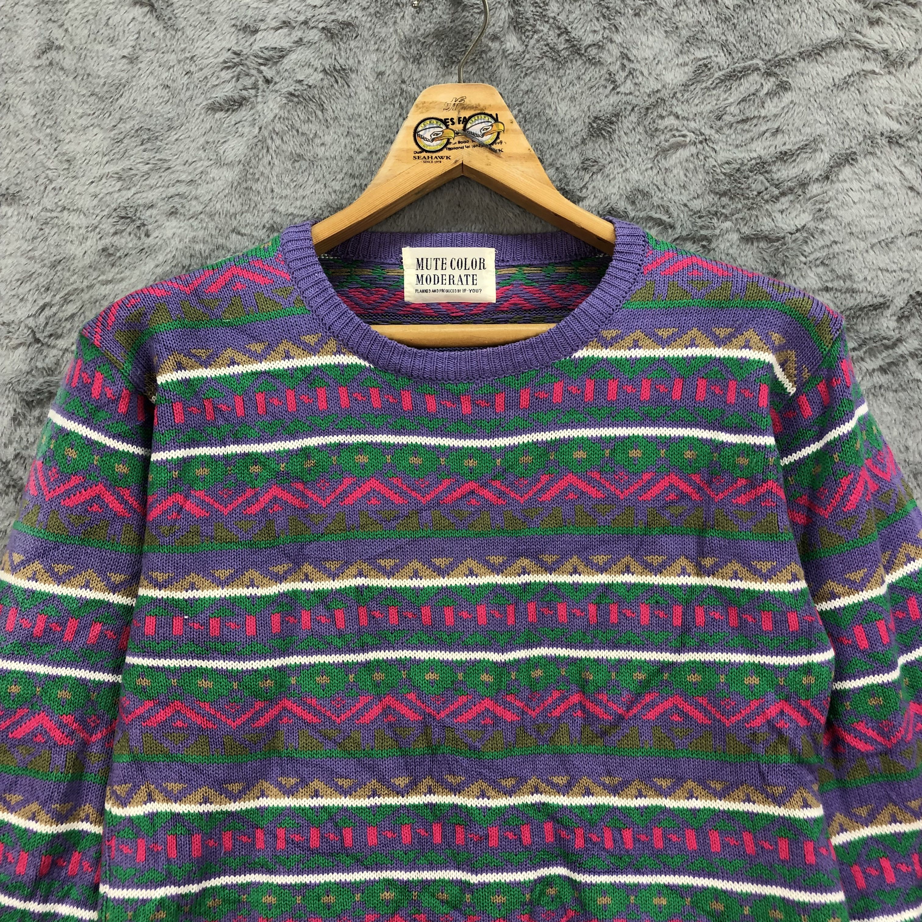 Japanese Brand Mute Color Moderate Colorful Cable Knit Sweater #4388-152 Size M / US 6-8 / IT 42-44 - 2 Thumbnail