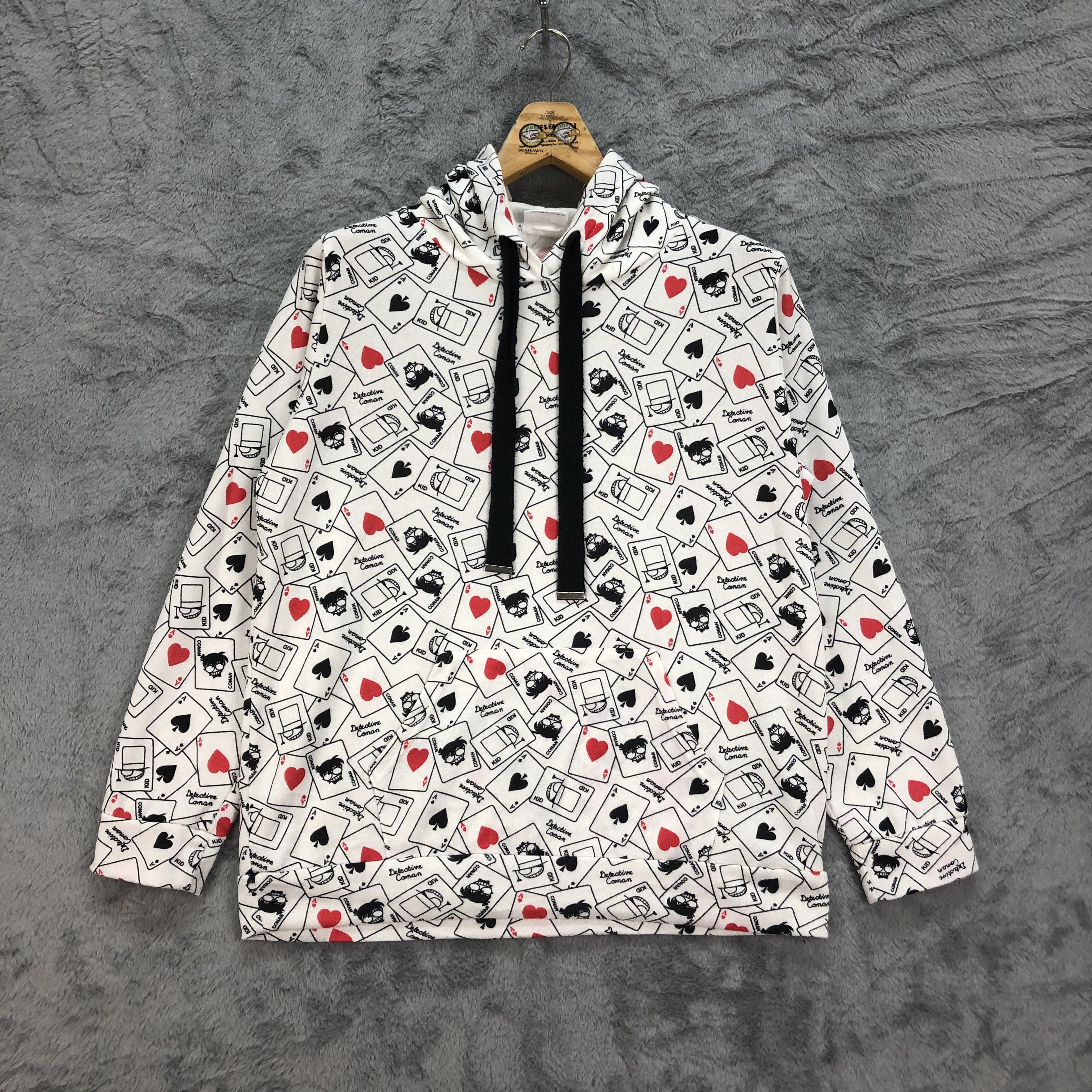 image of Anima x Vintage Detective Conan Poker Fullprint Pullover Hoodies 4418-153 in White (Size Large)