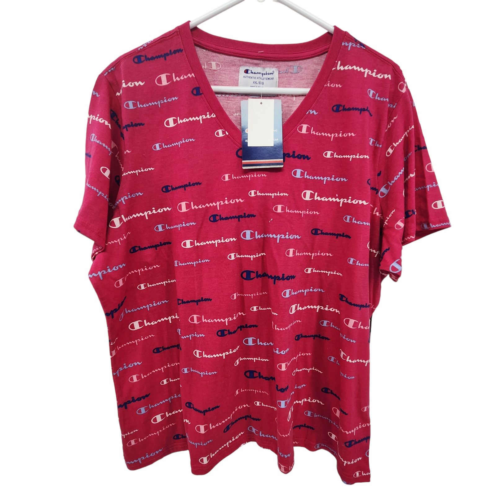 Champion Champion All Over Logo Print V neck Short Sleeve T shirt Grailed