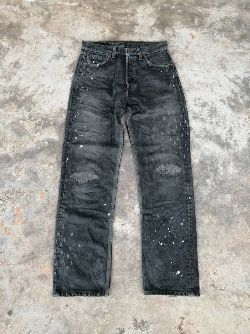 image of Black Washed Vintage 90's Levi's 501 Jeans Distressed in Light Distressed Black, Men's (Size 29)