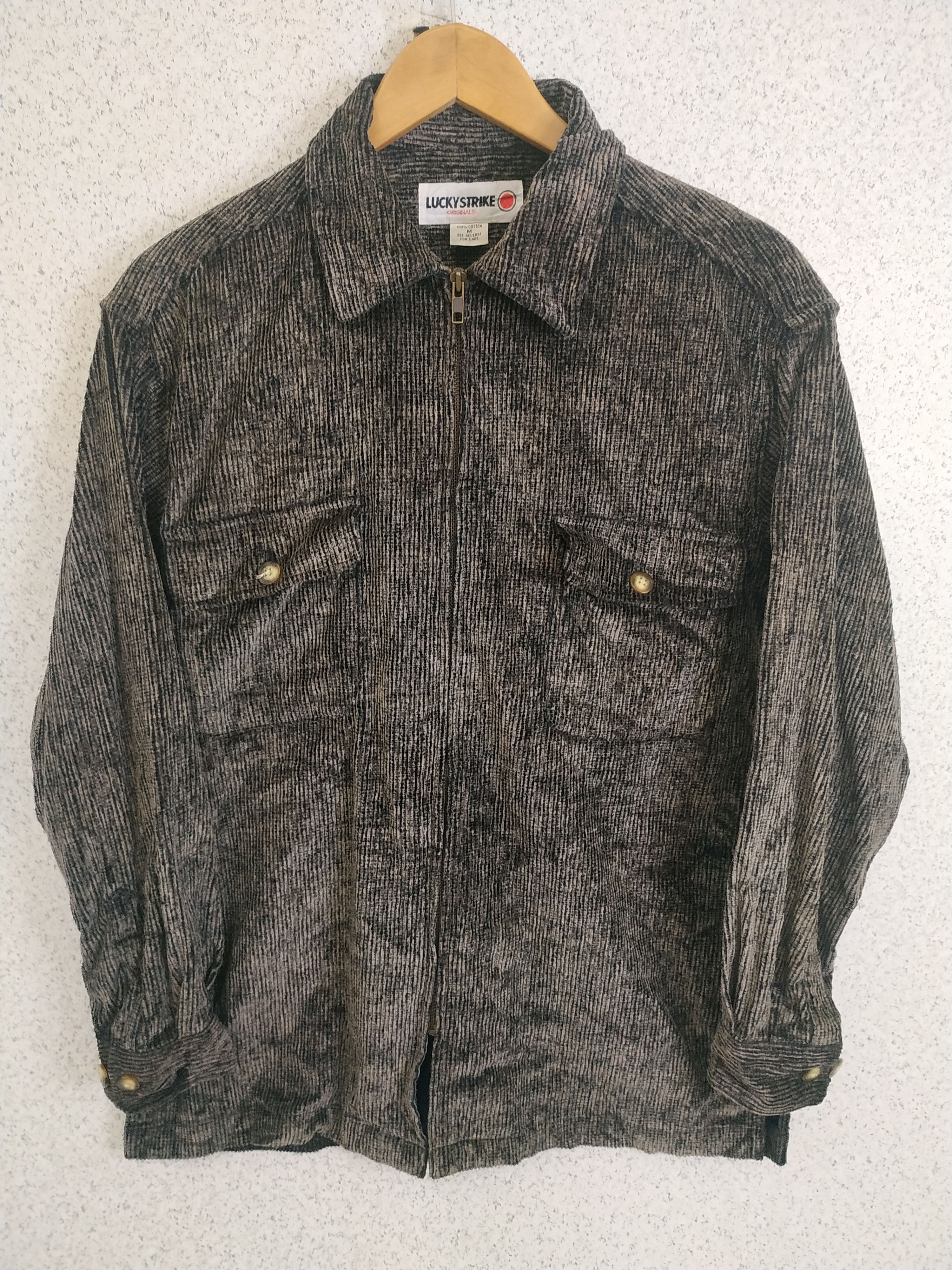 Flannel Vintage Lucky Strike Zip Up Corduroy Flannel Jacket Size US M / EU 48-50 / 2 - 2 Thumbnail