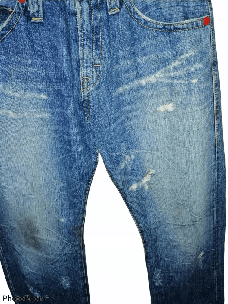 Japanese Brand Big Print Co & Lu Distressed Denim Size US 33 - 4 Thumbnail
