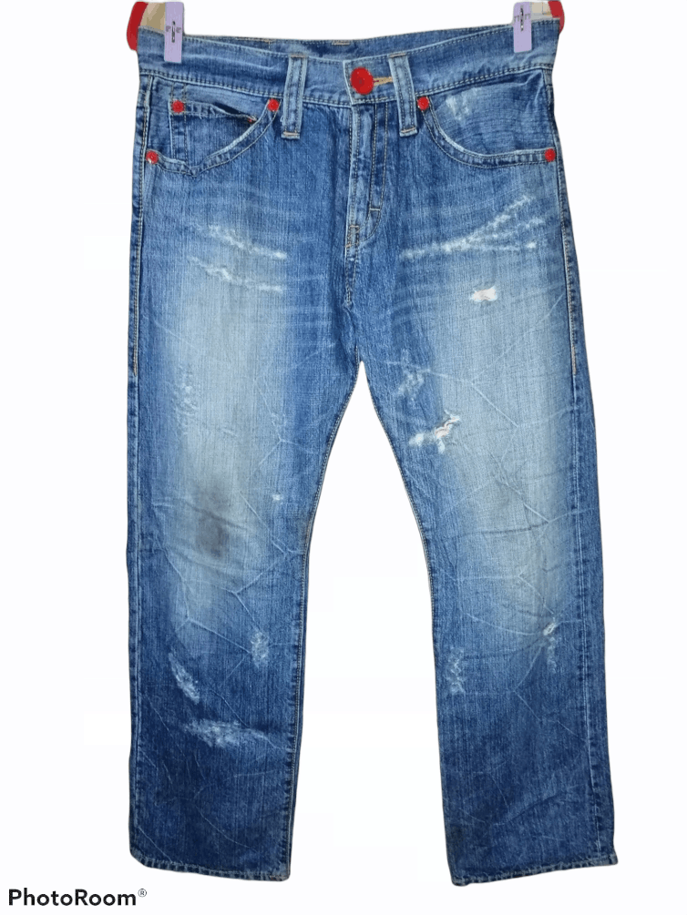Japanese Brand Big Print Co & Lu Distressed Denim Size US 33 - 3 Thumbnail
