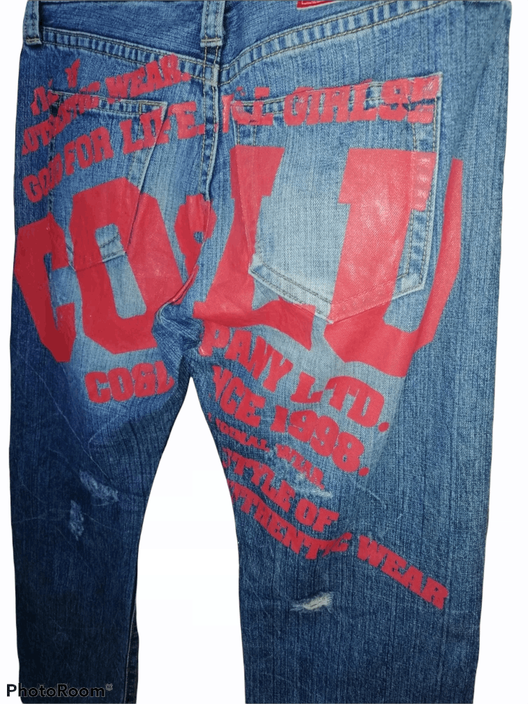 Japanese Brand Big Print Co & Lu Distressed Denim Size US 33 - 2 Thumbnail