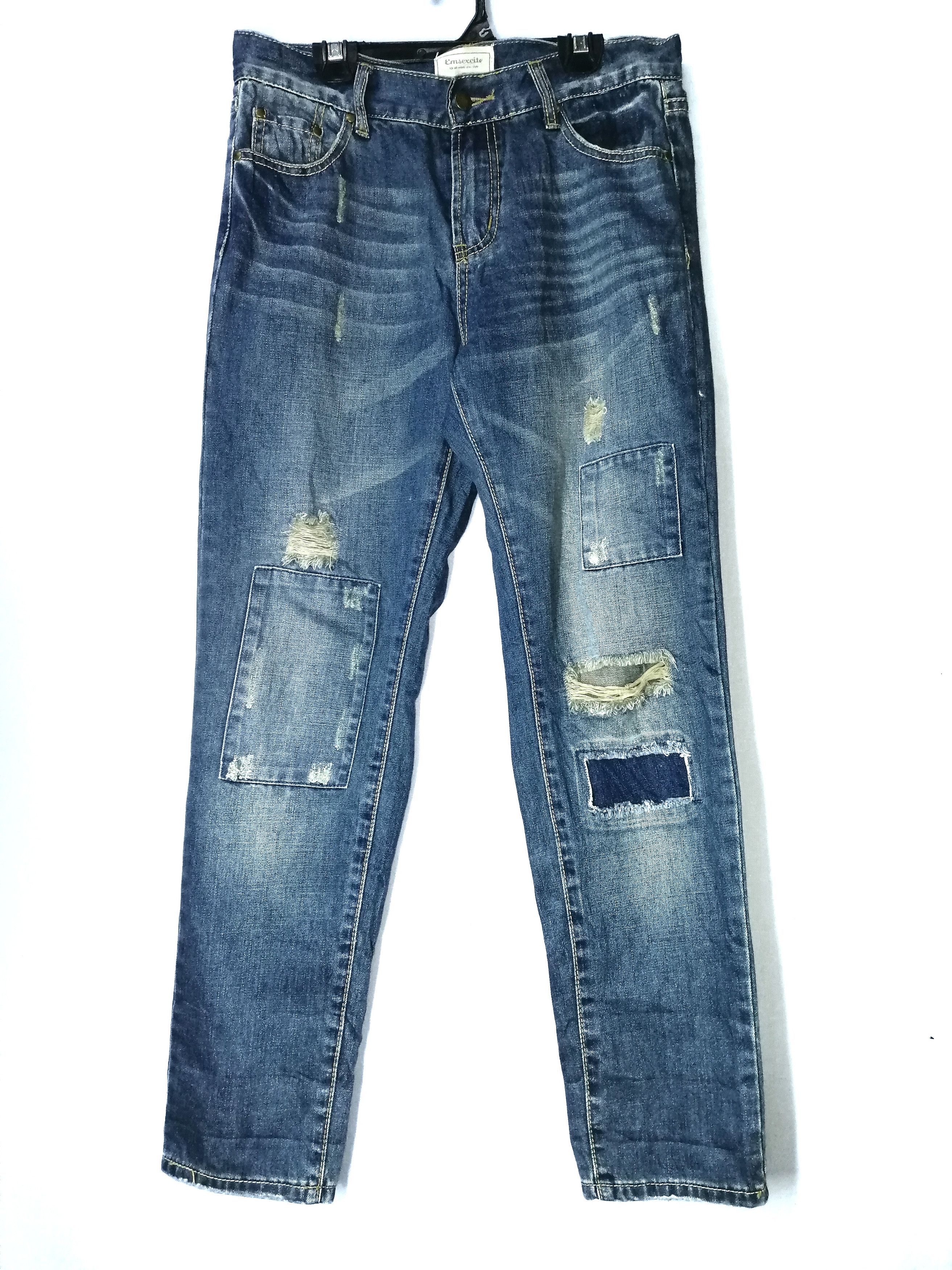 Japanese Brand Distressed Patches Emsexcite Denim Skinny Fit Like Kapital Size US 31 - 1 Thumbnail