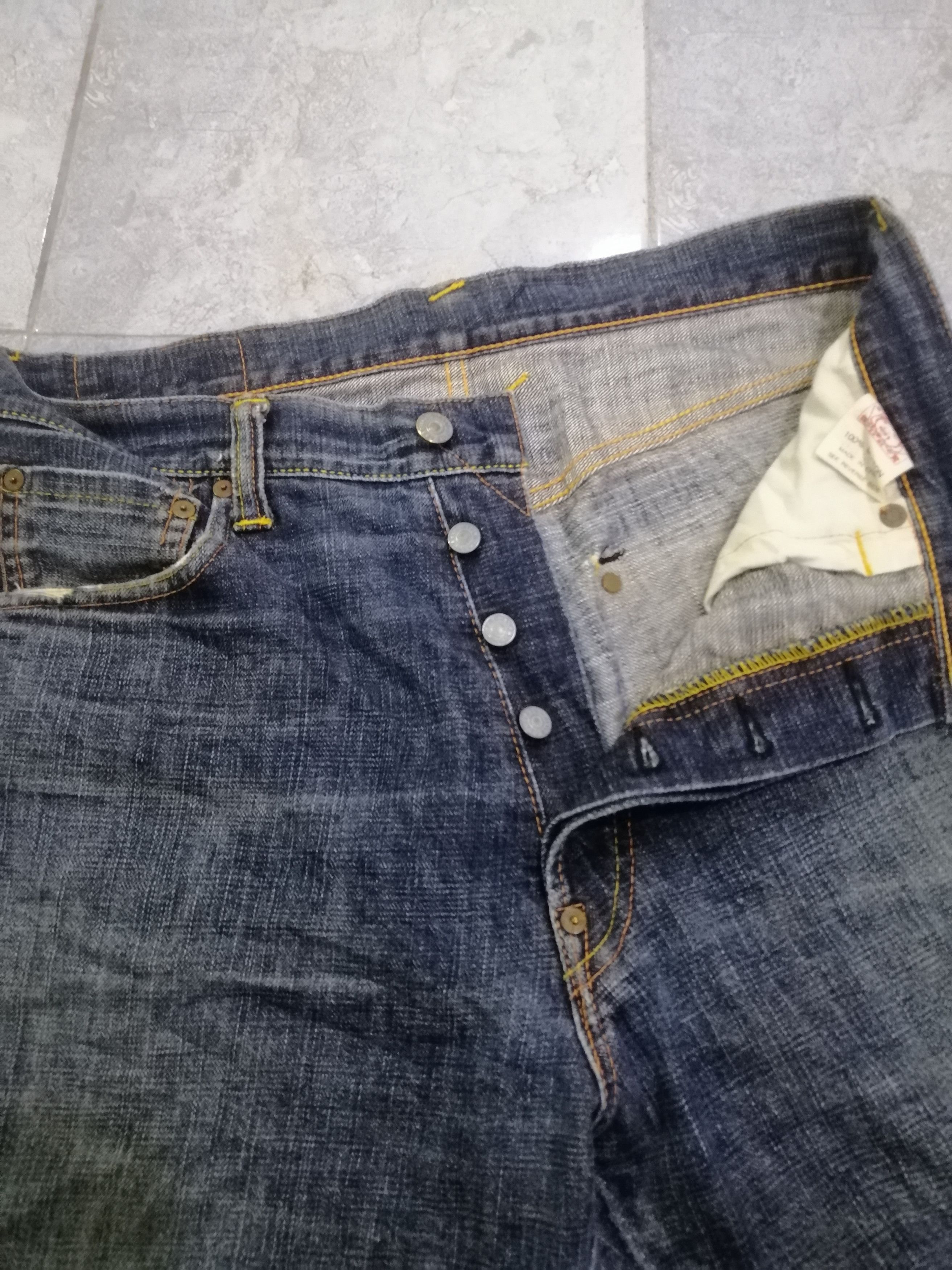 Evisu × Japanese Brand Selvedge Evisu Button Fly Single Pocket Straight Fit Size US 33 - 11 Thumbnail