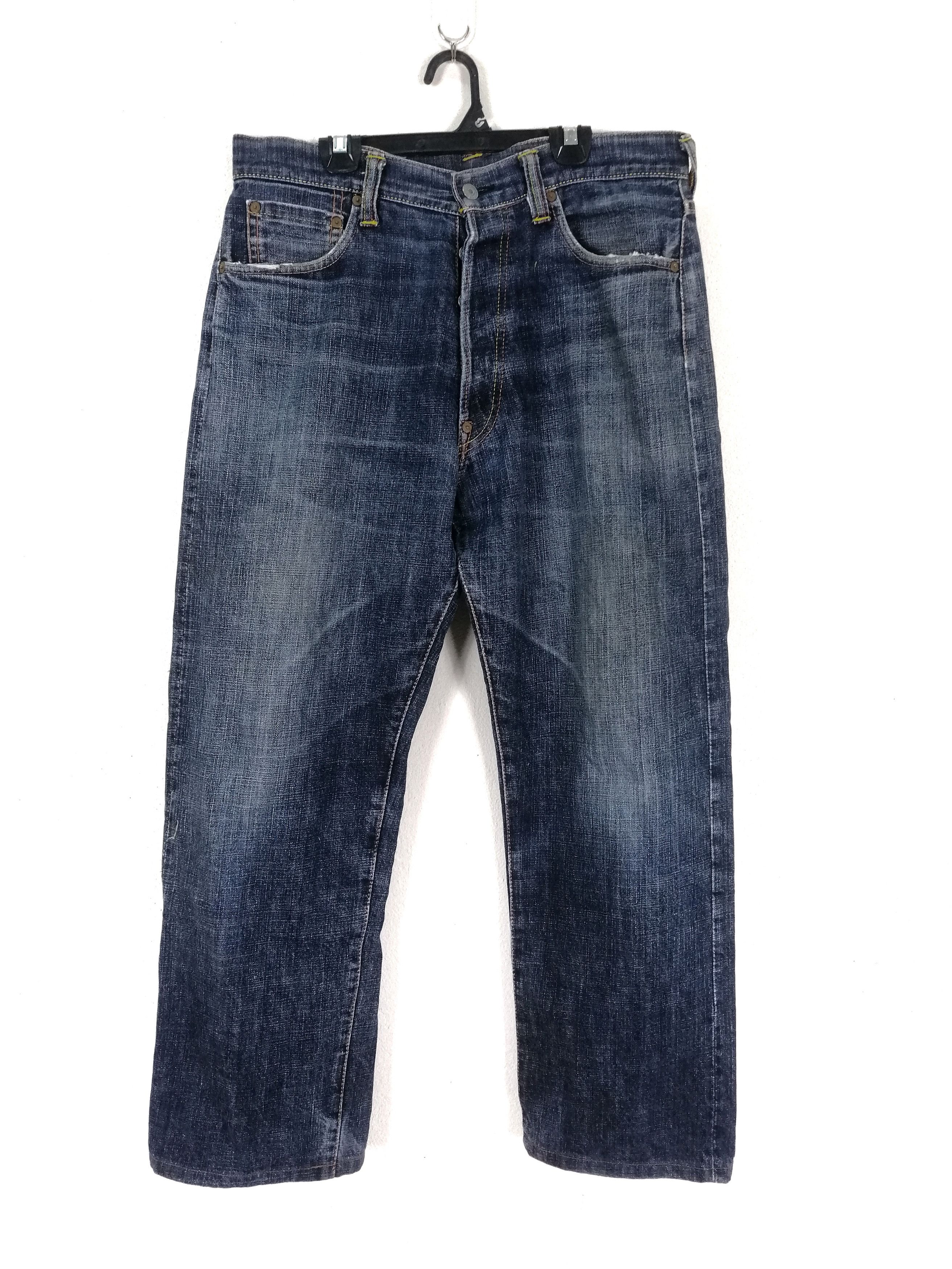 Evisu × Japanese Brand Selvedge Evisu Button Fly Single Pocket Straight Fit Size US 33 - 3 Thumbnail