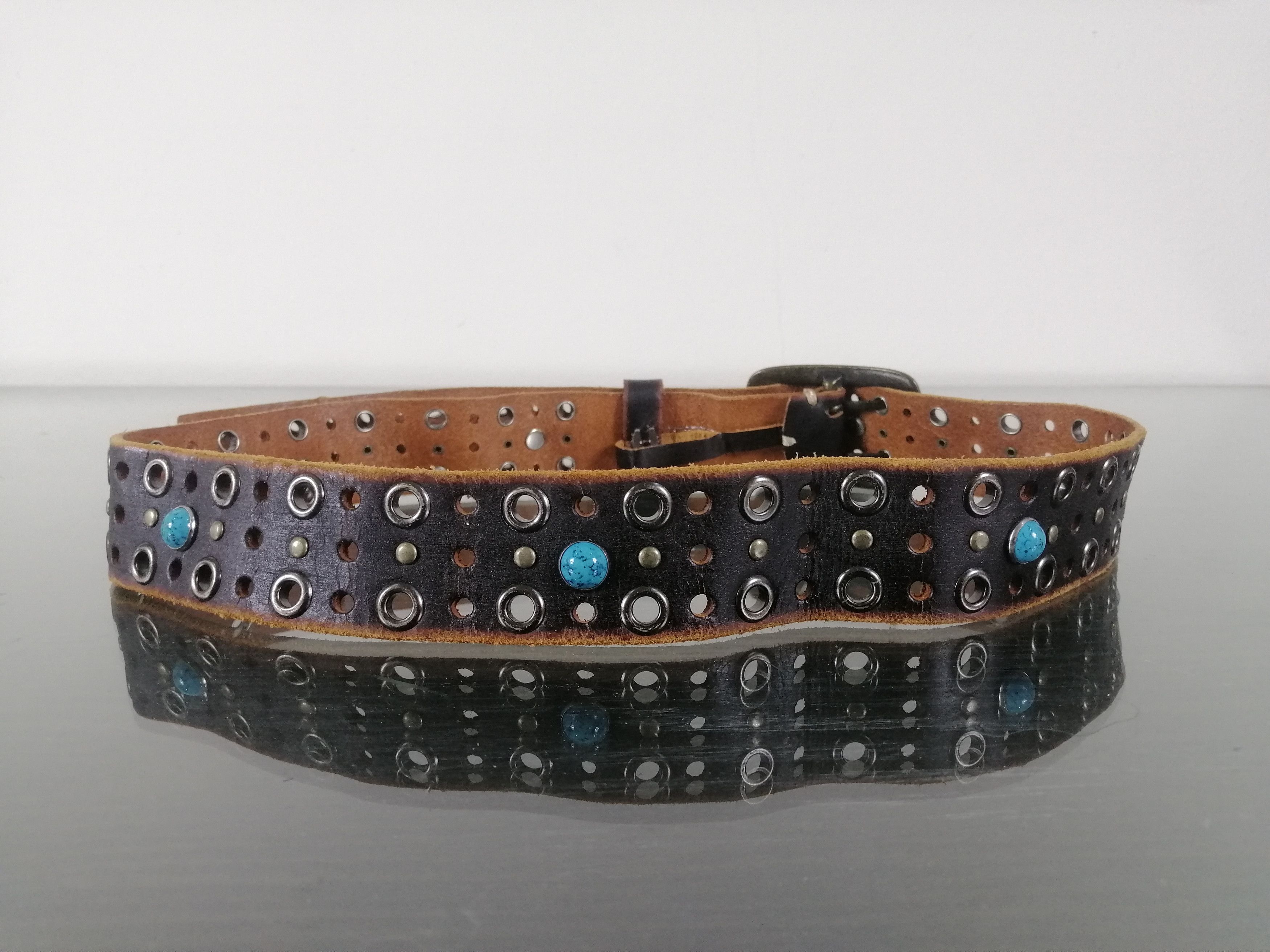 Japanese Brand × Other Big Buckle Leather Belt Full Ring Gems Size ONE SIZE - 2 Thumbnail