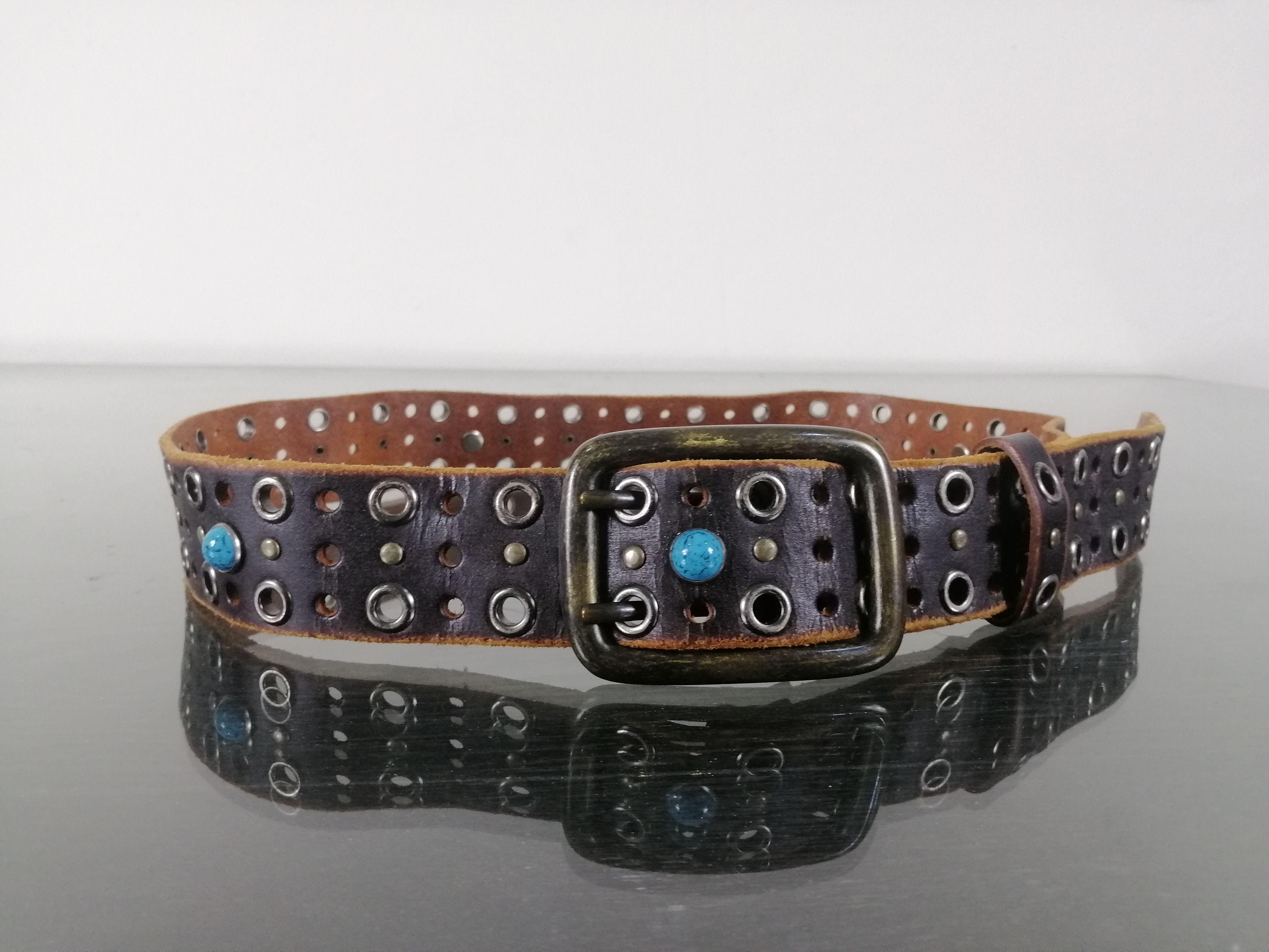 Japanese Brand × Other Big Buckle Leather Belt Full Ring Gems Size ONE SIZE - 1 Thumbnail