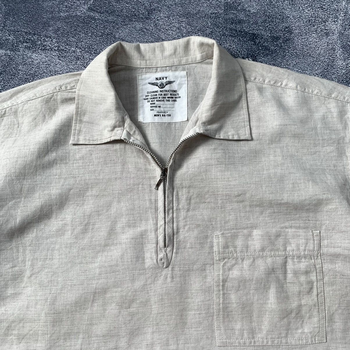Japanese Brand × Vintage 🔥Vintage Navy Men's Ba-Tsu Halfzip Shirt Size US XL / EU 56 / 4 - 2 Thumbnail