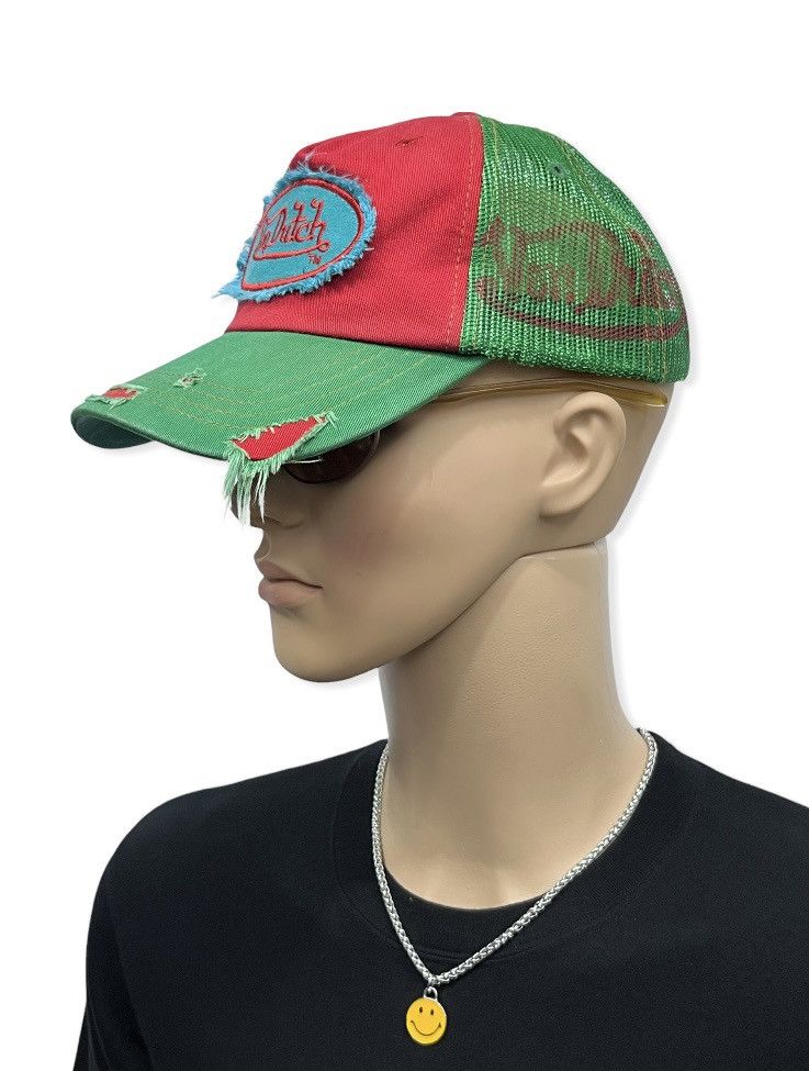 image of Distressed Denim x Trucker Hat Stealsvon Dutch Distressed Trucker Hat in Red/Green, Men's