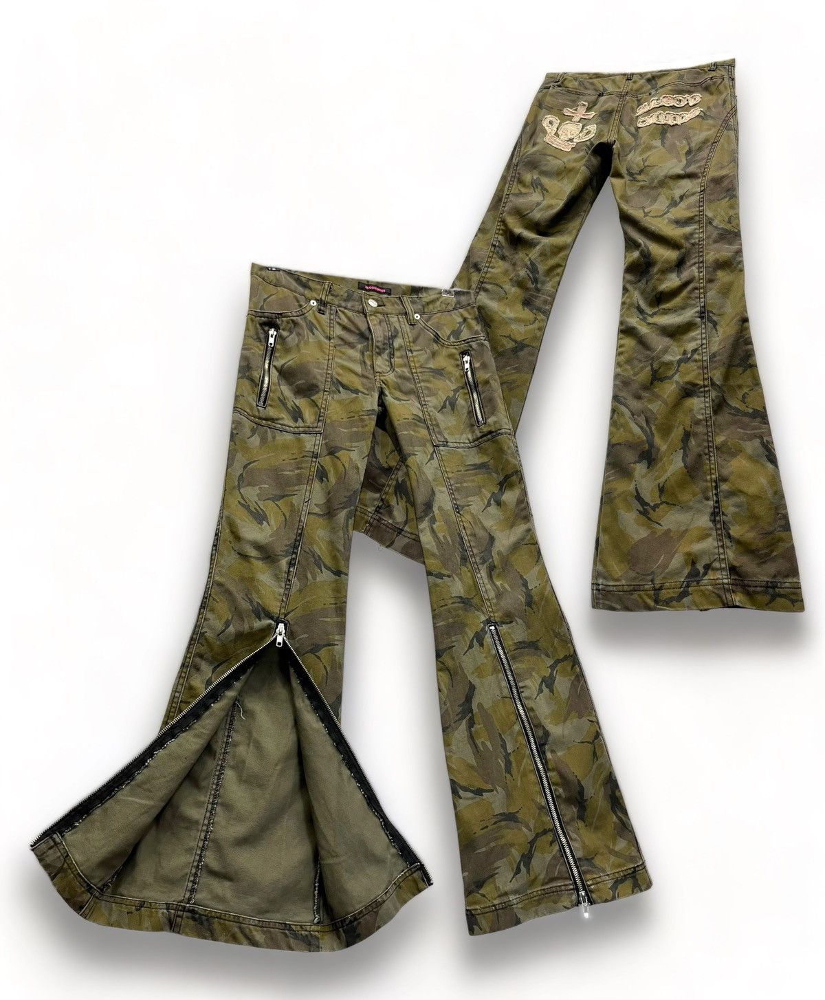 14th Addiction 🔥ALGONQUINS Abstract Camo Brown Punk Multizipper Flare Size US 29 - 2 Thumbnail