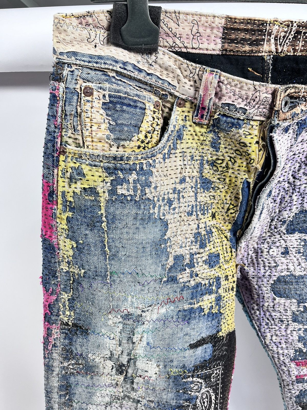 Proleta Re Art Japan Handmade by Prot #196 worn out material Jeans (RARE) Size US 34 / EU 50 - 7 Thumbnail