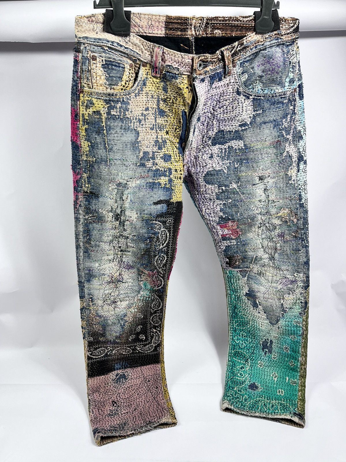 Proleta Re Art Japan Handmade by Prot #196 worn out material Jeans (RARE) Size US 34 / EU 50 - 1 Thumbnail