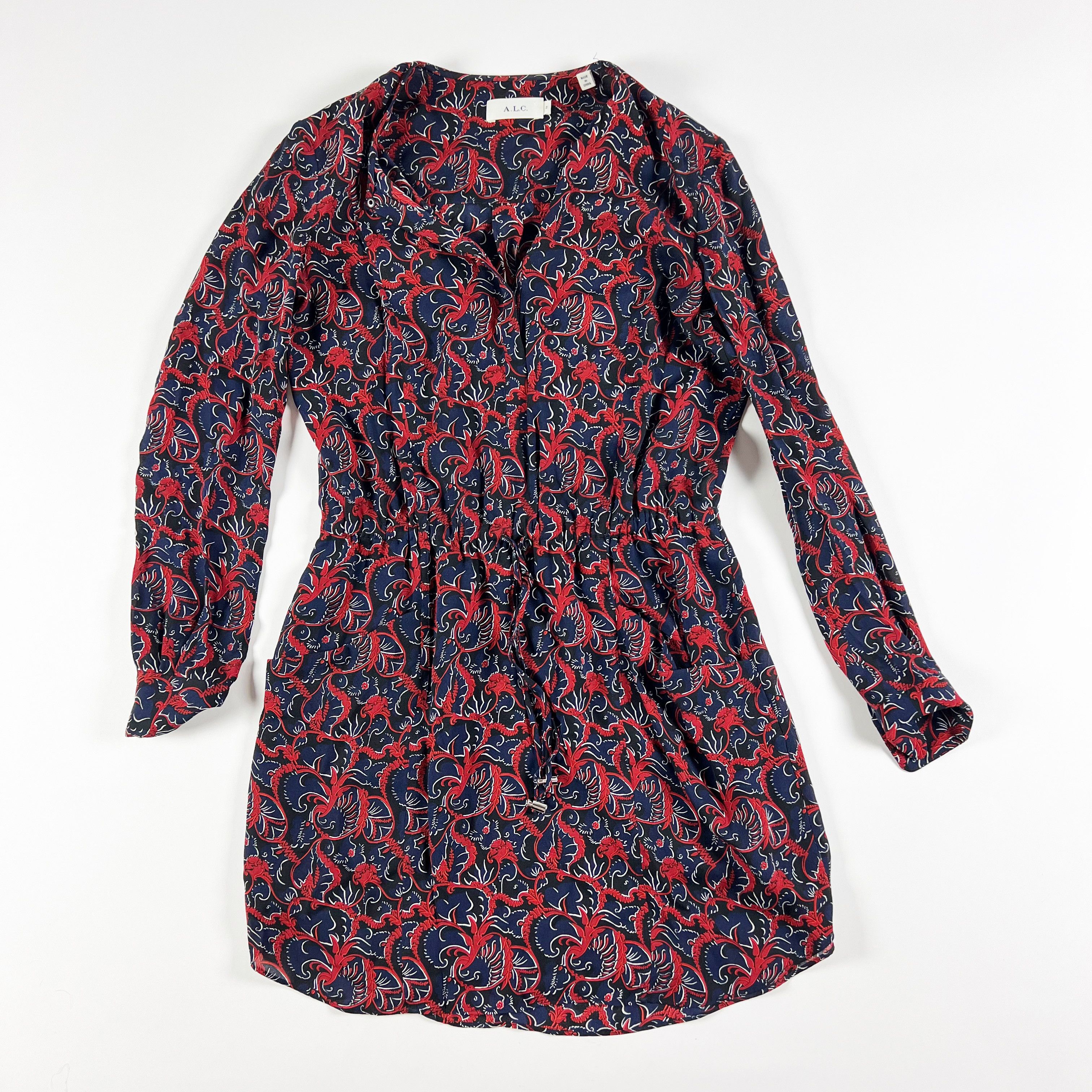 A.L.C. Silk Chiffon Red Blue Floral Flower Print