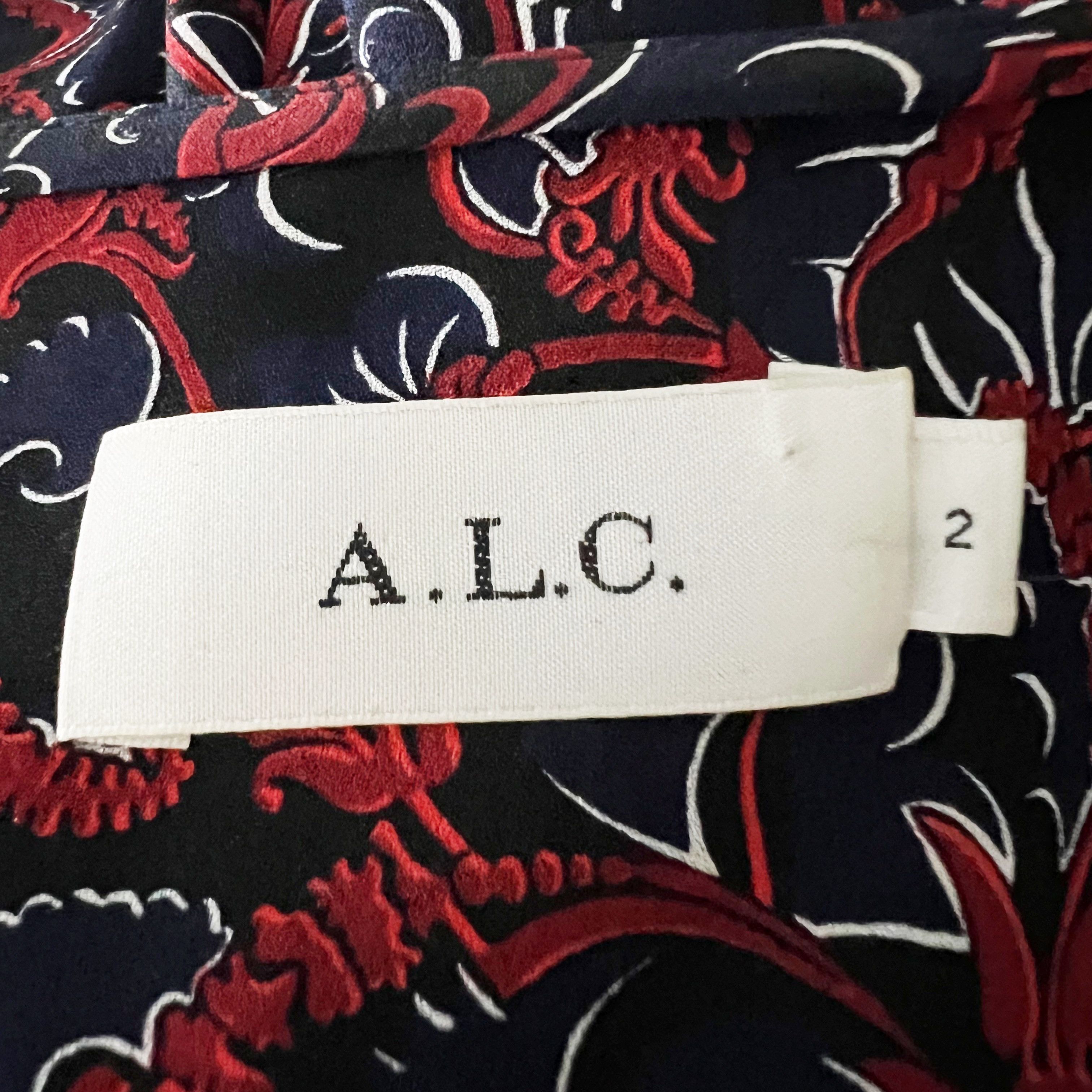 A.L.C. Silk Chiffon Red Blue Floral Flower Print