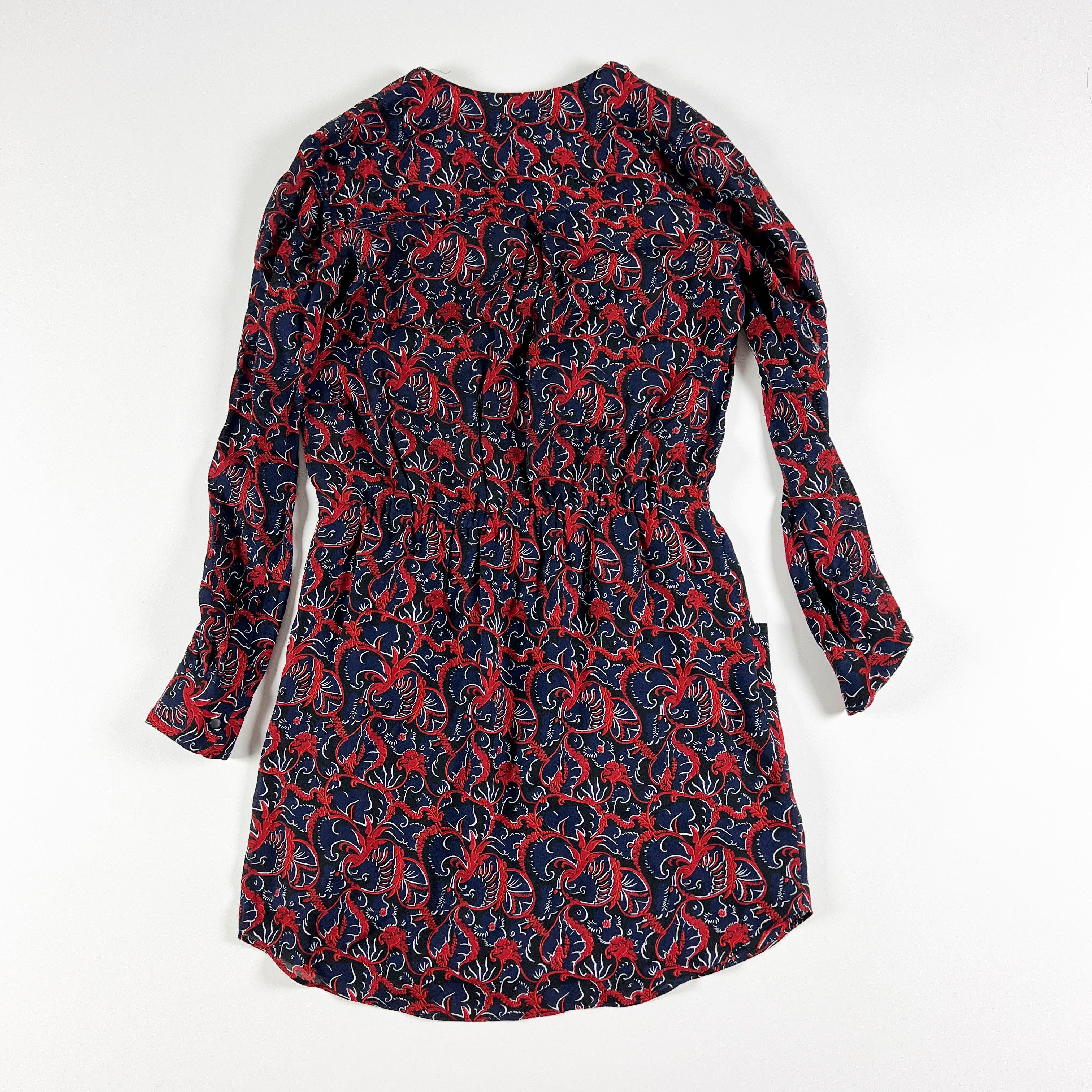 A.L.C. Silk Chiffon Red Blue Floral Flower Print