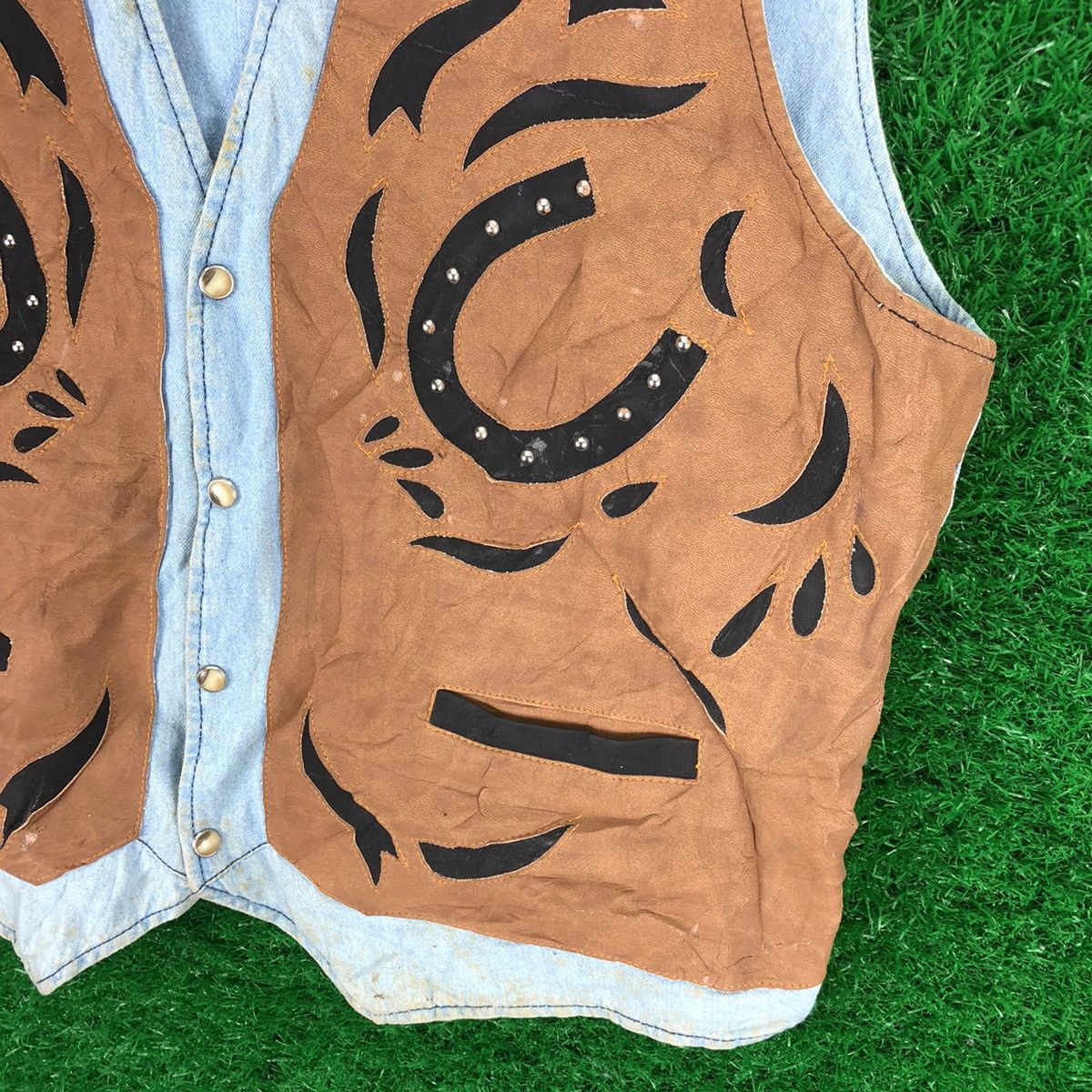 Cowboy Equipment Vintage 90's Vest Denim Leather Western Style By Rivergold Size US M / EU 48-50 / 2 - 3 Thumbnail