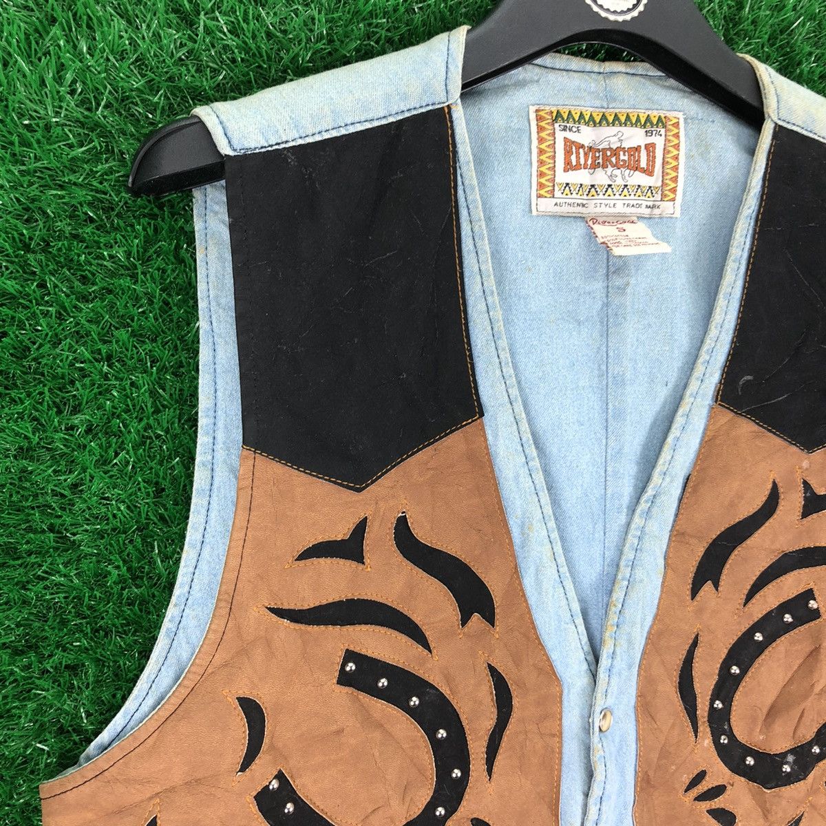 Cowboy Equipment Vintage 90's Vest Denim Leather Western Style By Rivergold Size US M / EU 48-50 / 2 - 2 Thumbnail