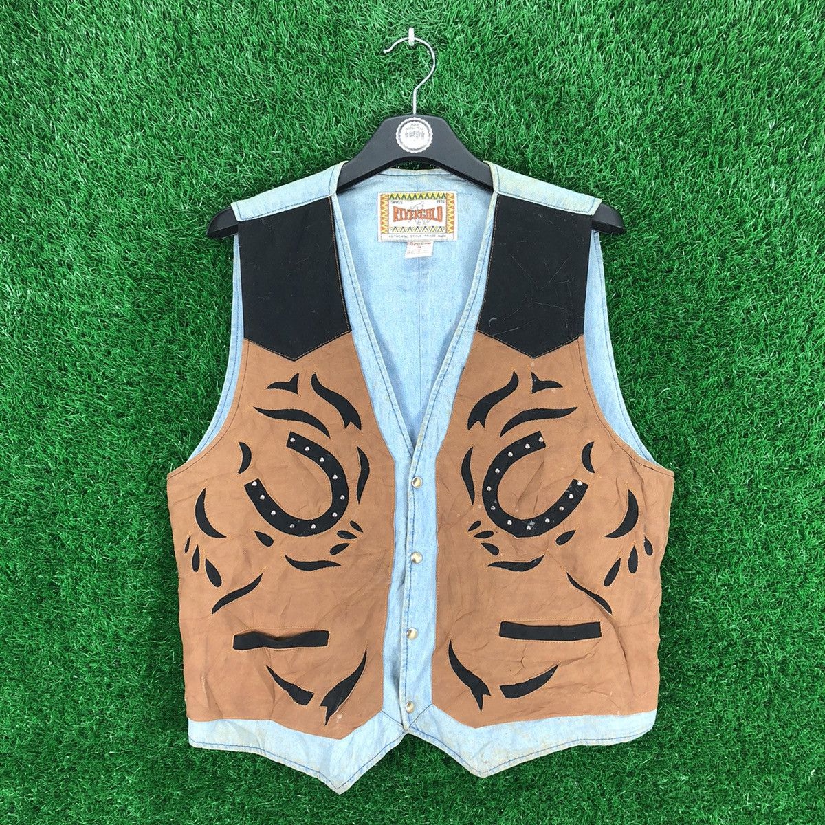 Cowboy Equipment Vintage 90's Vest Denim Leather Western Style By Rivergold Size US M / EU 48-50 / 2 - 1 Thumbnail
