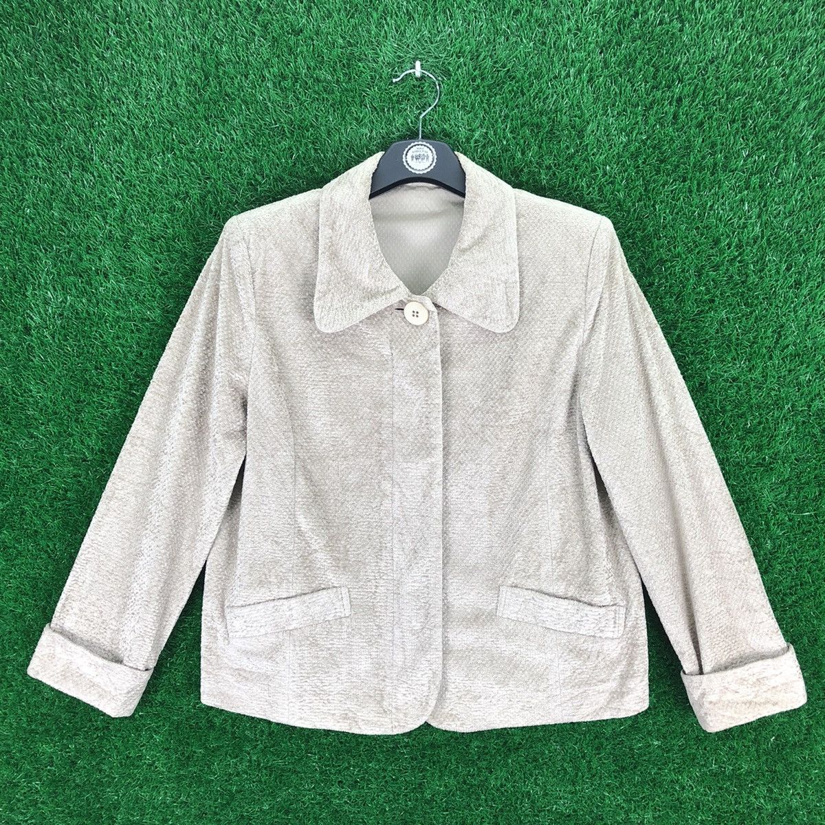 image of 90's Velvet Women Zipper Jacket By Comme Une Ferme in Light Khaki (Size Medium)