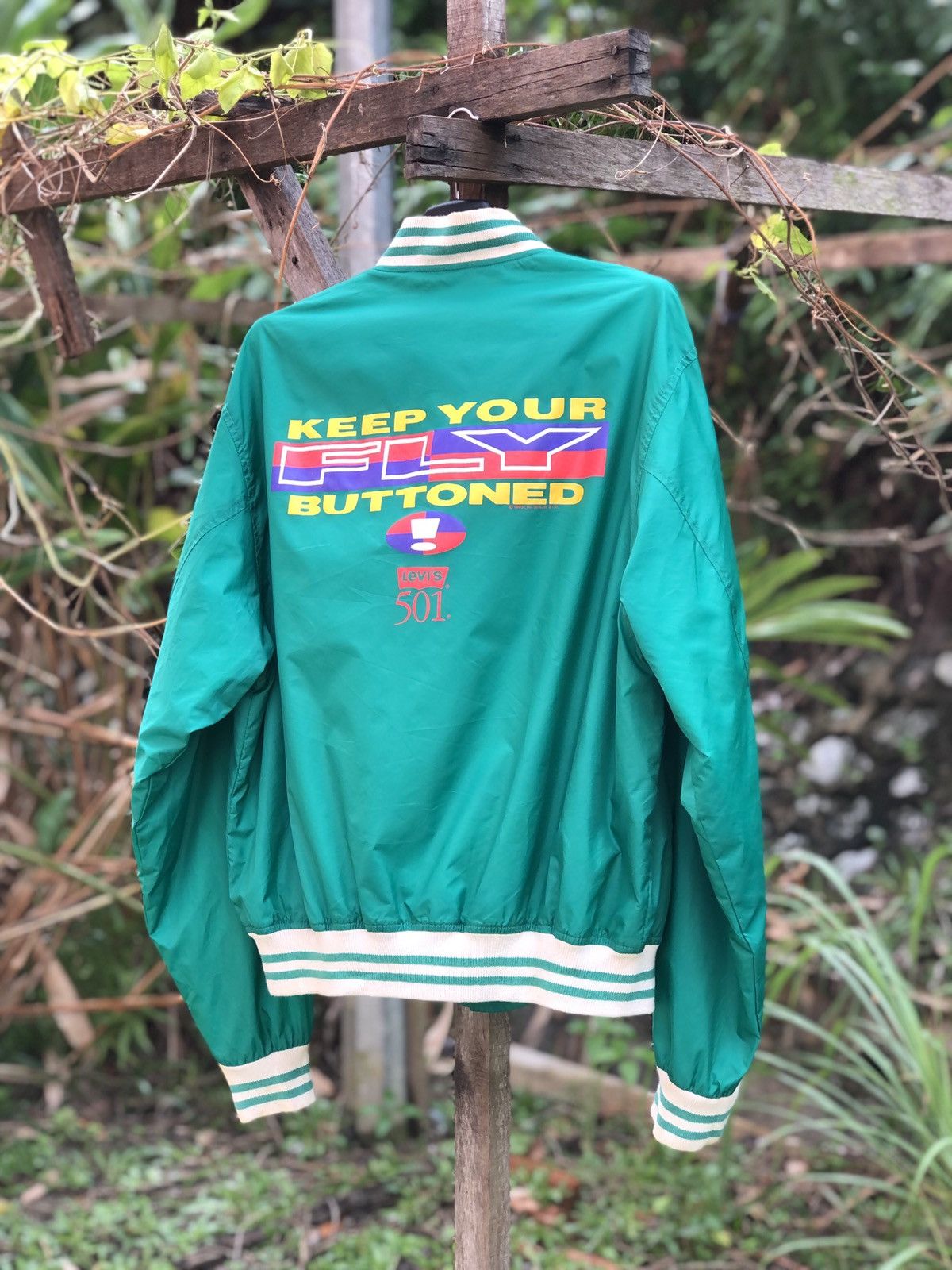 image of Levis x Varsity Jacket Vintage 90's Levi's Varsity Jacket Promote Levi's 501 in Green (Size Large)