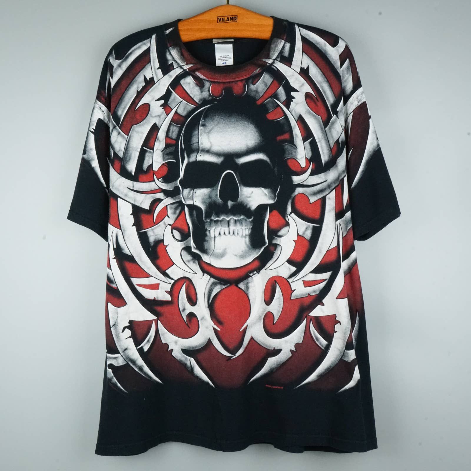 image of 1998 Liquid Blue Skull T-Shirt in Black, Men's (Size 2XL)