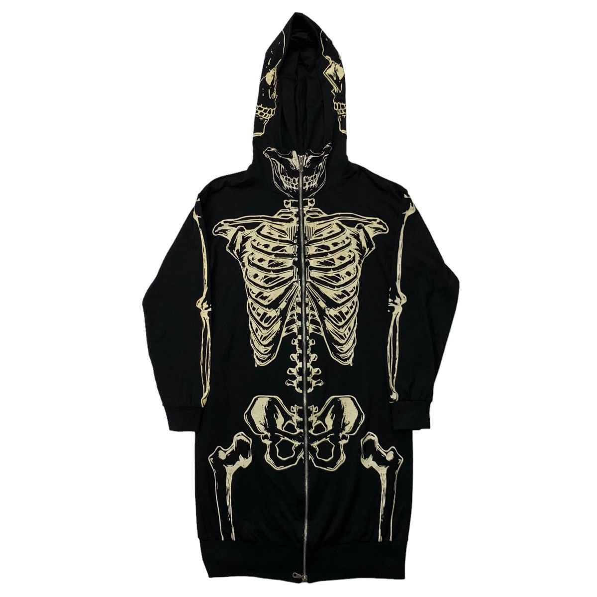 image of Avant Garde Glad News Skulls Skeleton Zip Up Long Hoodie in Black, Men's (Size Medium)