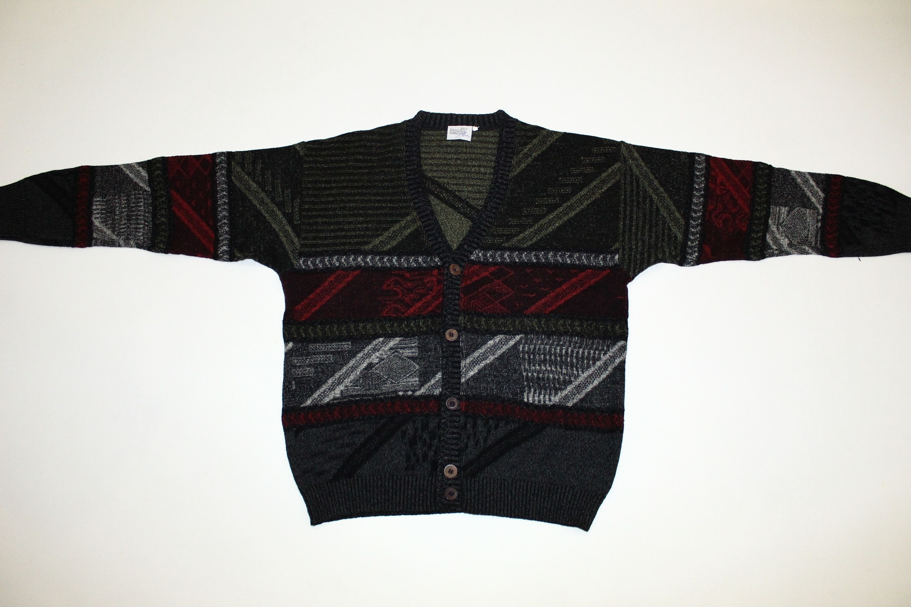 Vintage 70s Maselli Design Abstract Knit Oversize Blend Cardigan Size US XXL / EU 58 / 5 - 2 Thumbnail
