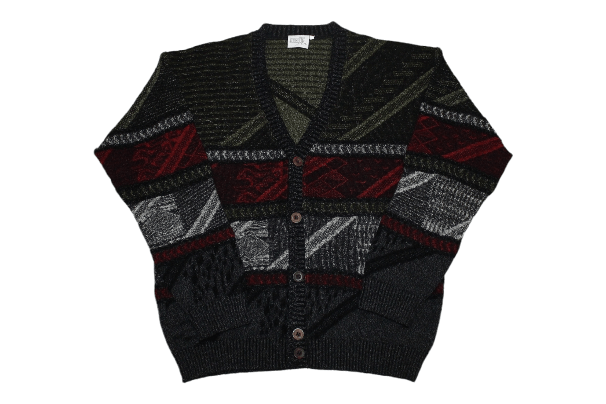 Vintage 70s Maselli Design Abstract Knit Oversize Blend Cardigan Size US XXL / EU 58 / 5 - 1 Thumbnail