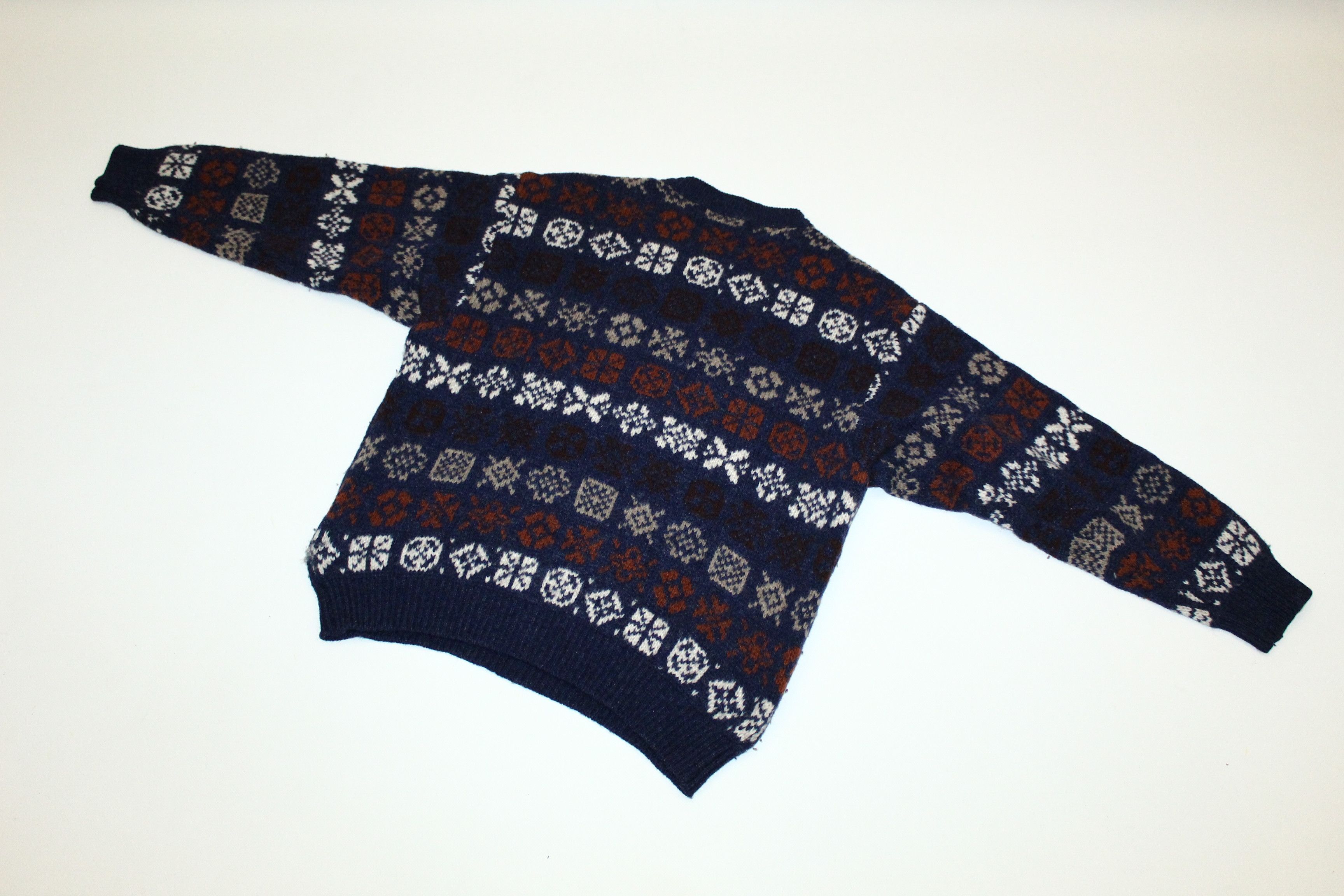 Benetton 🔥 VTG 🔥 Benetton Geometric Shetland Wool Knit Sweater Size US M / EU 48-50 / 2 - 8 Thumbnail