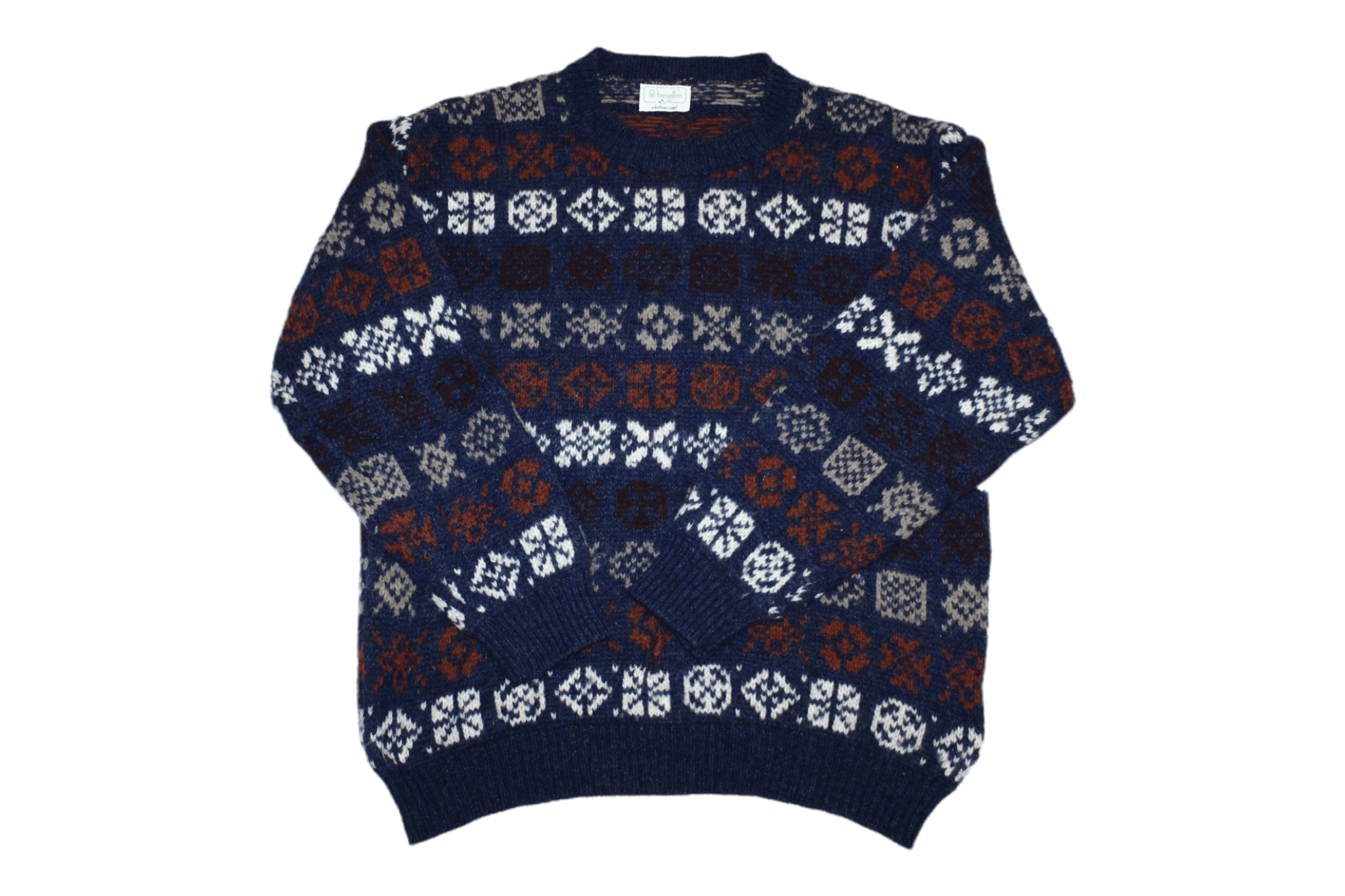 Benetton 🔥 VTG 🔥 Benetton Geometric Shetland Wool Knit Sweater Size US M / EU 48-50 / 2 - 1 Thumbnail