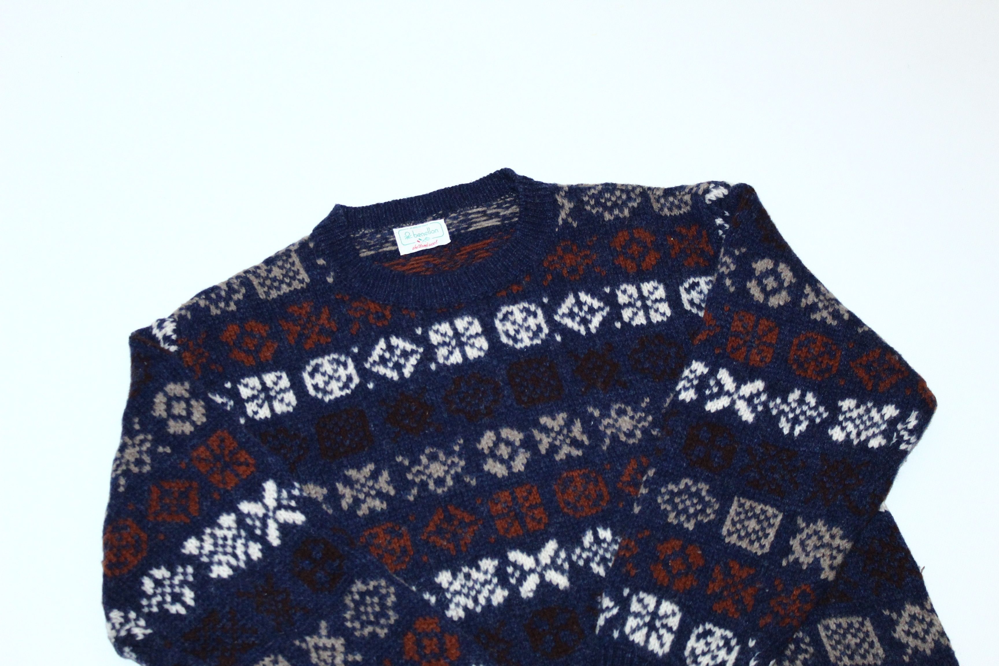 Benetton 🔥 VTG 🔥 Benetton Geometric Shetland Wool Knit Sweater Size US M / EU 48-50 / 2 - 4 Thumbnail