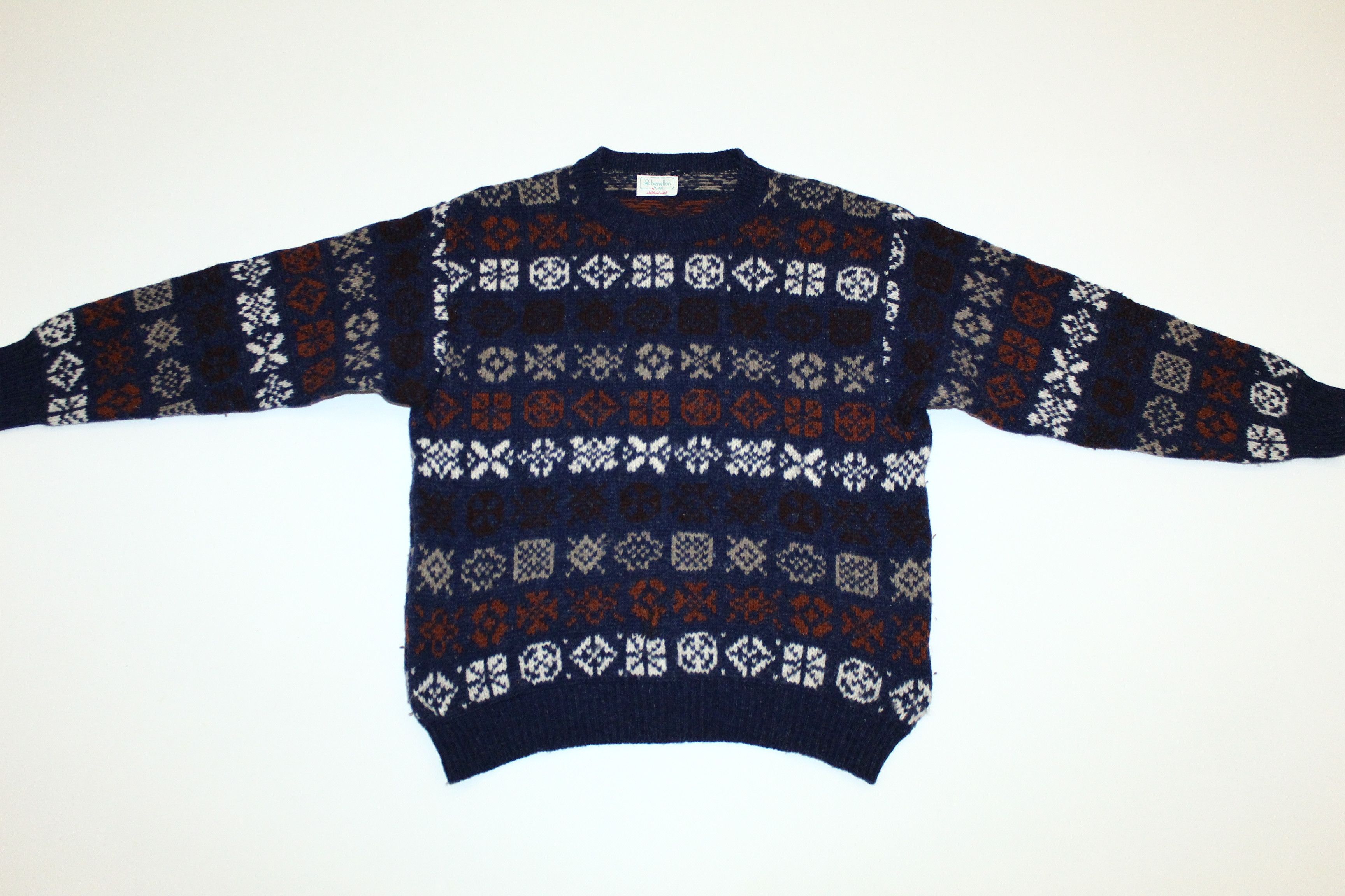 Benetton 🔥 VTG 🔥 Benetton Geometric Shetland Wool Knit Sweater Size US M / EU 48-50 / 2 - 2 Thumbnail