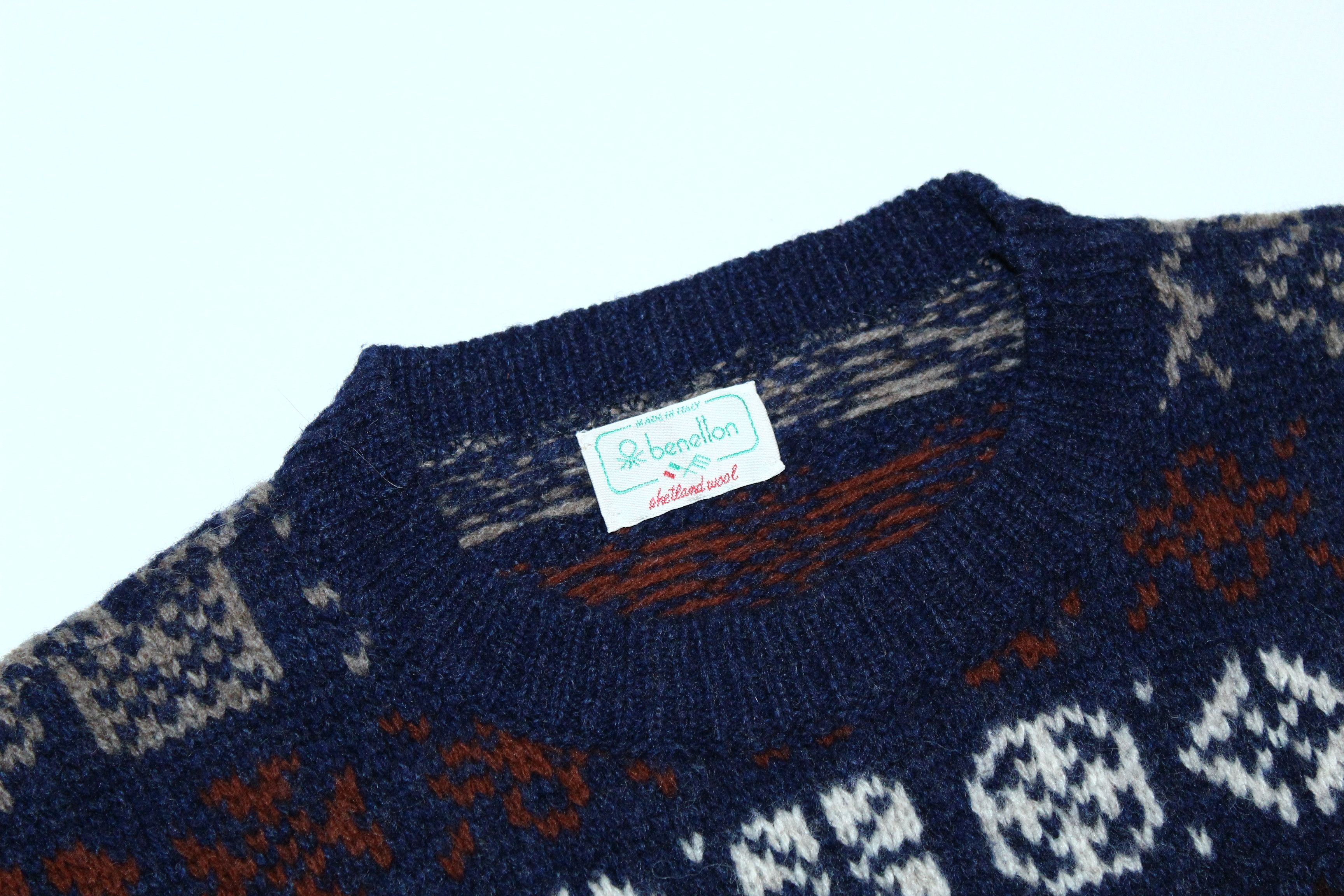 Benetton 🔥 VTG 🔥 Benetton Geometric Shetland Wool Knit Sweater Size US M / EU 48-50 / 2 - 5 Thumbnail