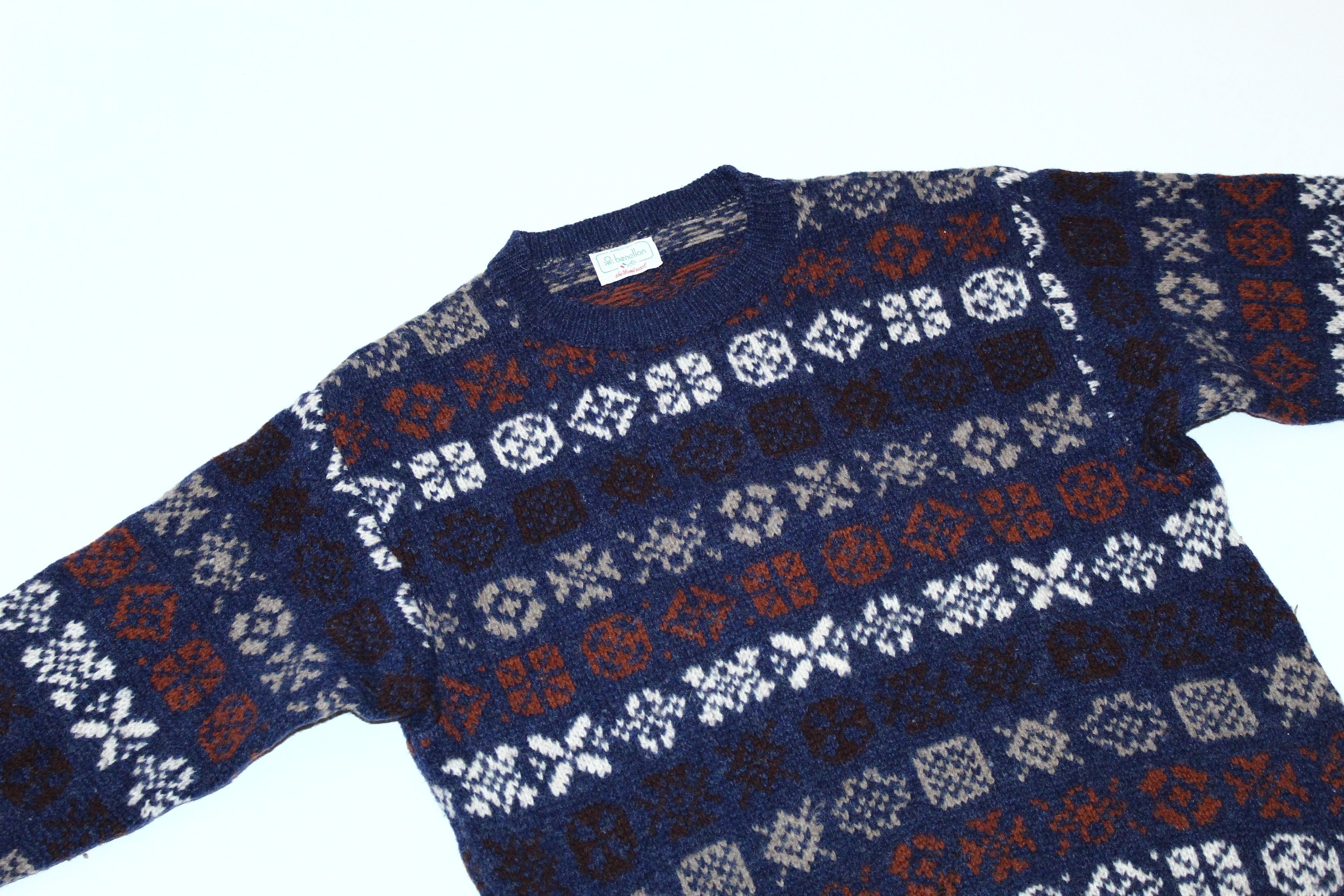 Benetton 🔥 VTG 🔥 Benetton Geometric Shetland Wool Knit Sweater Size US M / EU 48-50 / 2 - 3 Thumbnail