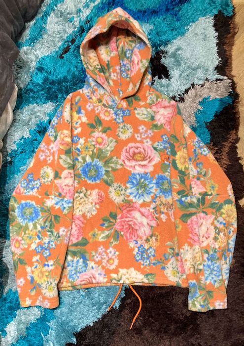 Martine Rose DRAKE XL FLORAL HOODED PONCHO FLEECE ORANGE HOODIE | Grailed