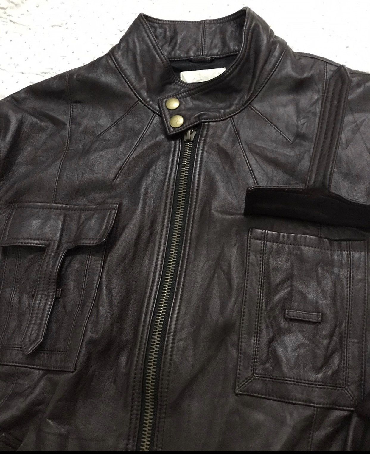 Genuine Leather × Leather Vintage ORAQLE Lamb Leather Riri Swiss Zip Cafe Racer Jacket Size US L / EU 52-54 / 3 - 6 Thumbnail