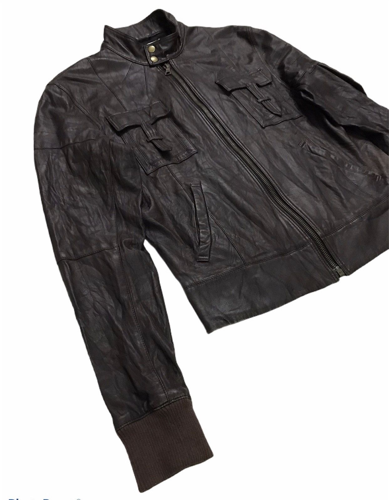 Genuine Leather × Leather Vintage ORAQLE Lamb Leather Riri Swiss Zip Cafe Racer Jacket Size US L / EU 52-54 / 3 - 4 Thumbnail