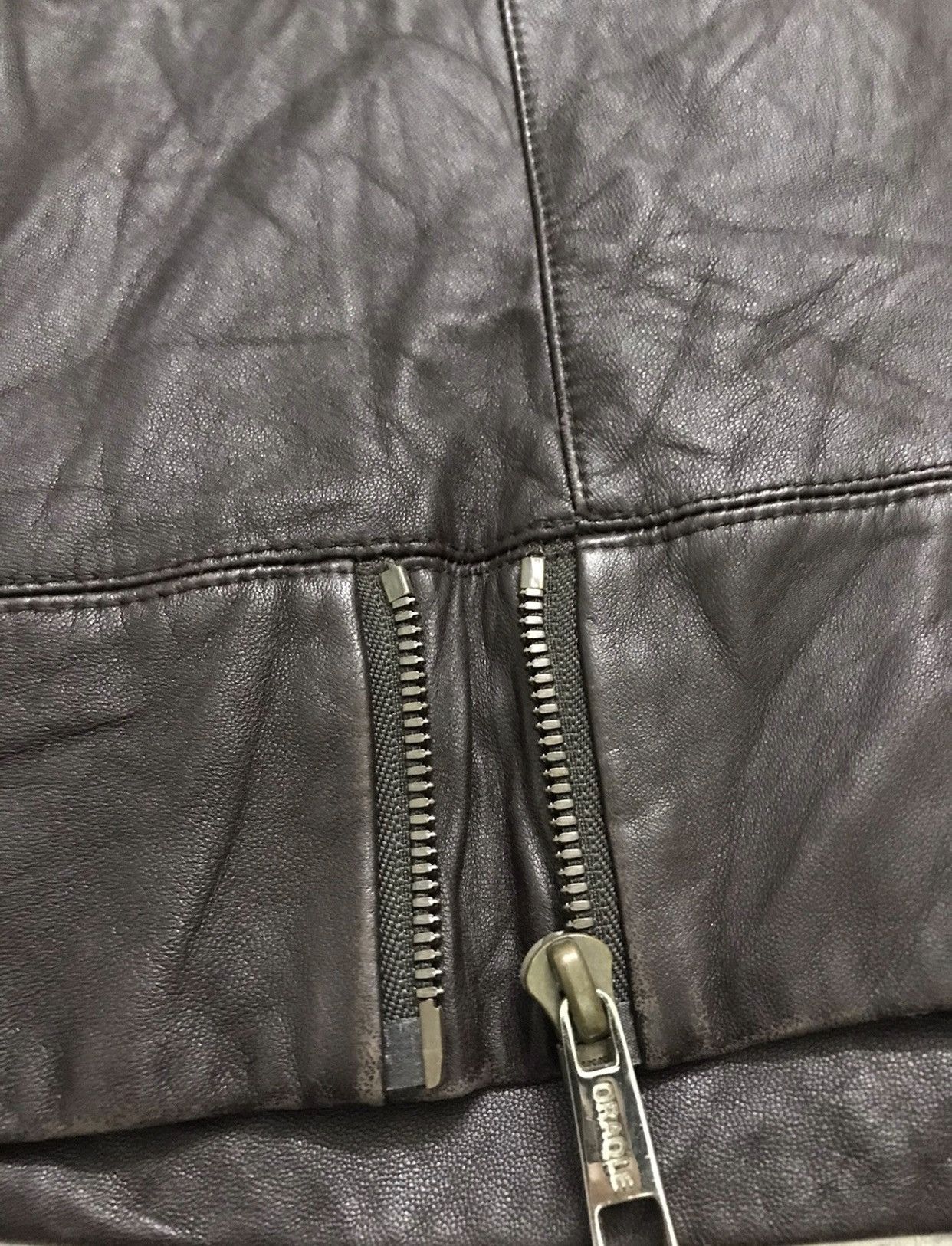 Genuine Leather × Leather Vintage ORAQLE Lamb Leather Riri Swiss Zip Cafe Racer Jacket Size US L / EU 52-54 / 3 - 12 Thumbnail