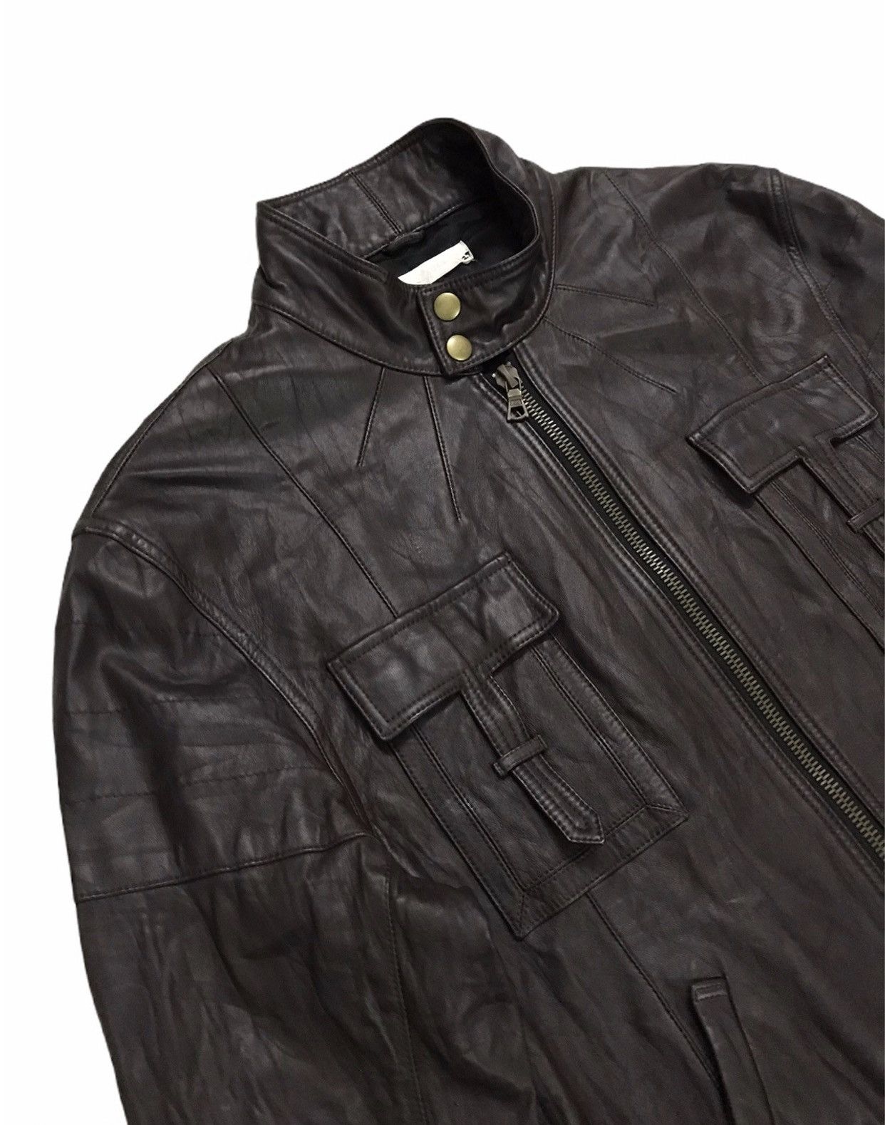 Genuine Leather × Leather Vintage ORAQLE Lamb Leather Riri Swiss Zip Cafe Racer Jacket Size US L / EU 52-54 / 3 - 5 Thumbnail