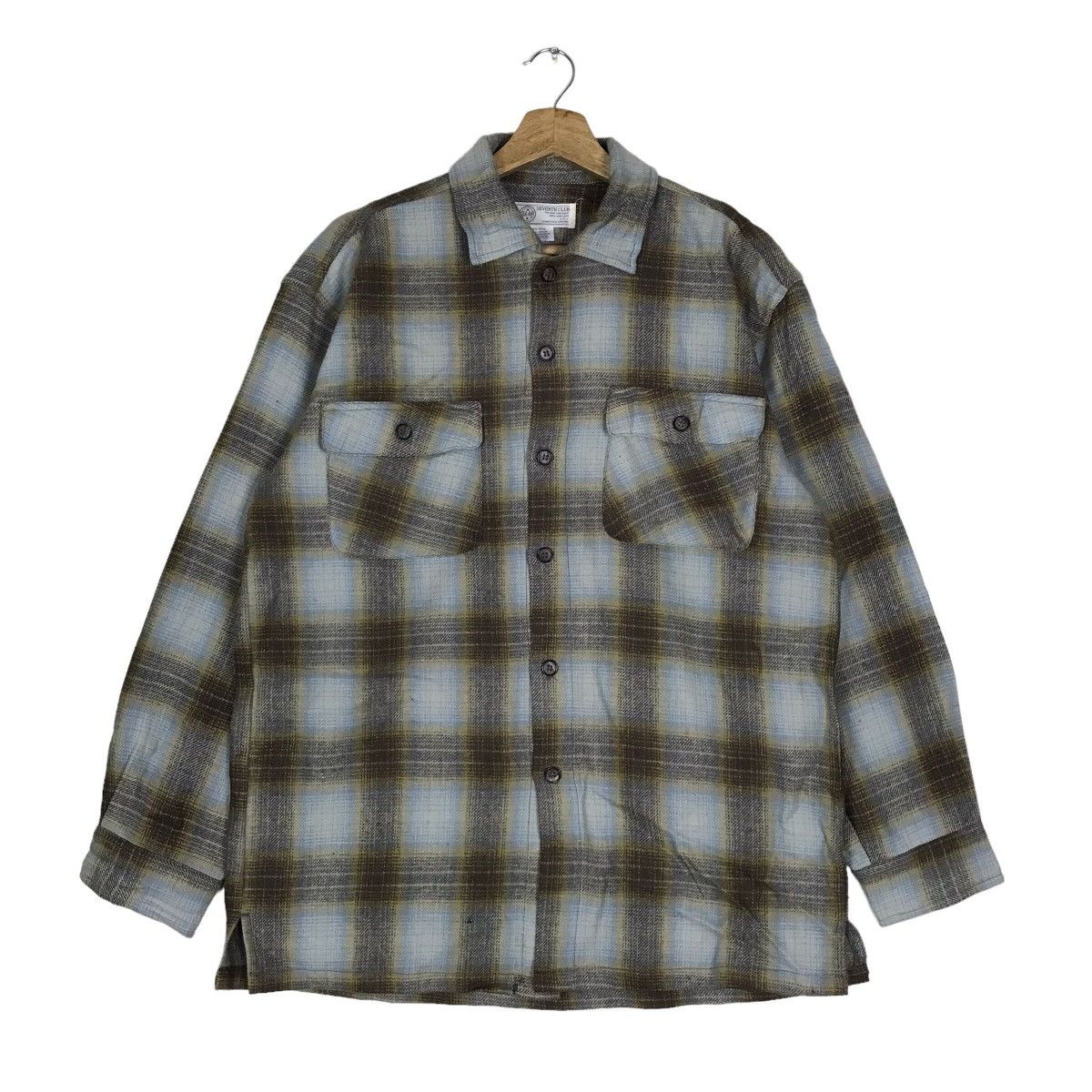 Vintage Seventh Club Checkered Rayon Button Up Long Sleeve