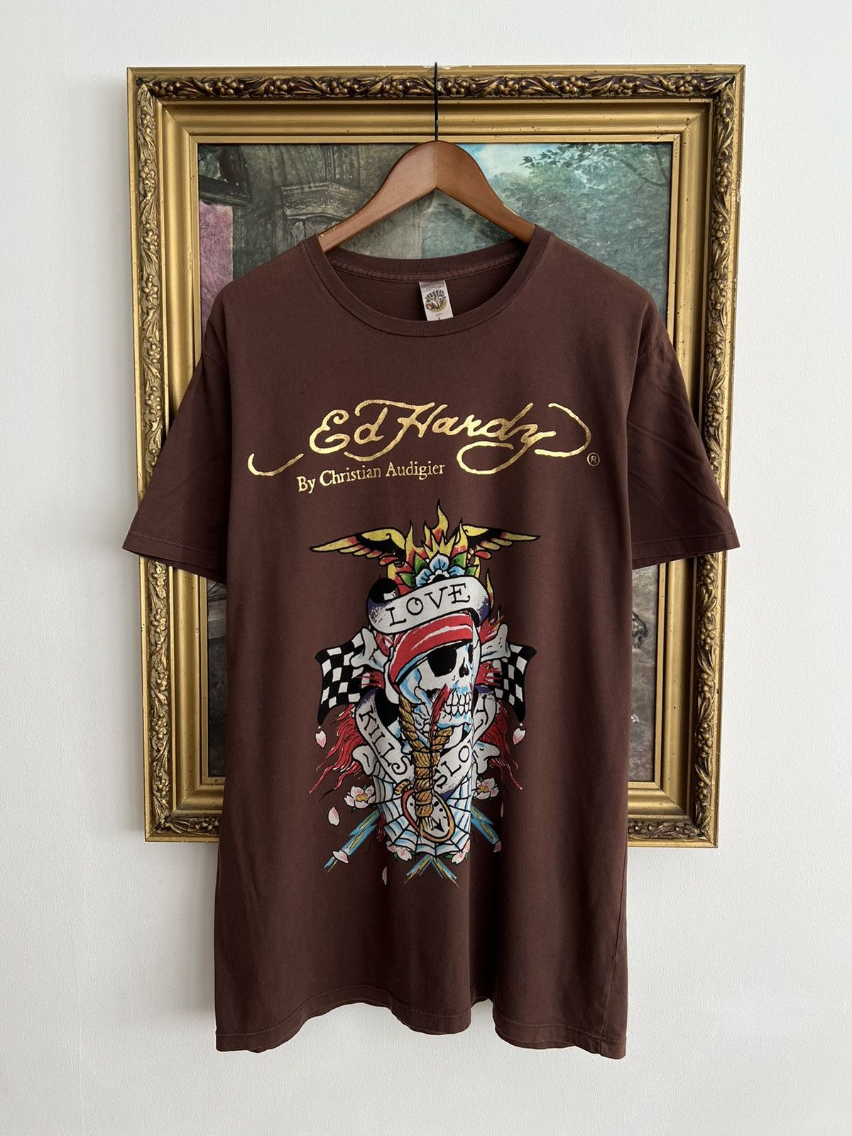 Christian Audigier Ed Hardy Christian Audigier Skull Streetwear Brown Tee Size US L / EU 52-54 / 3 - 1 Thumbnail