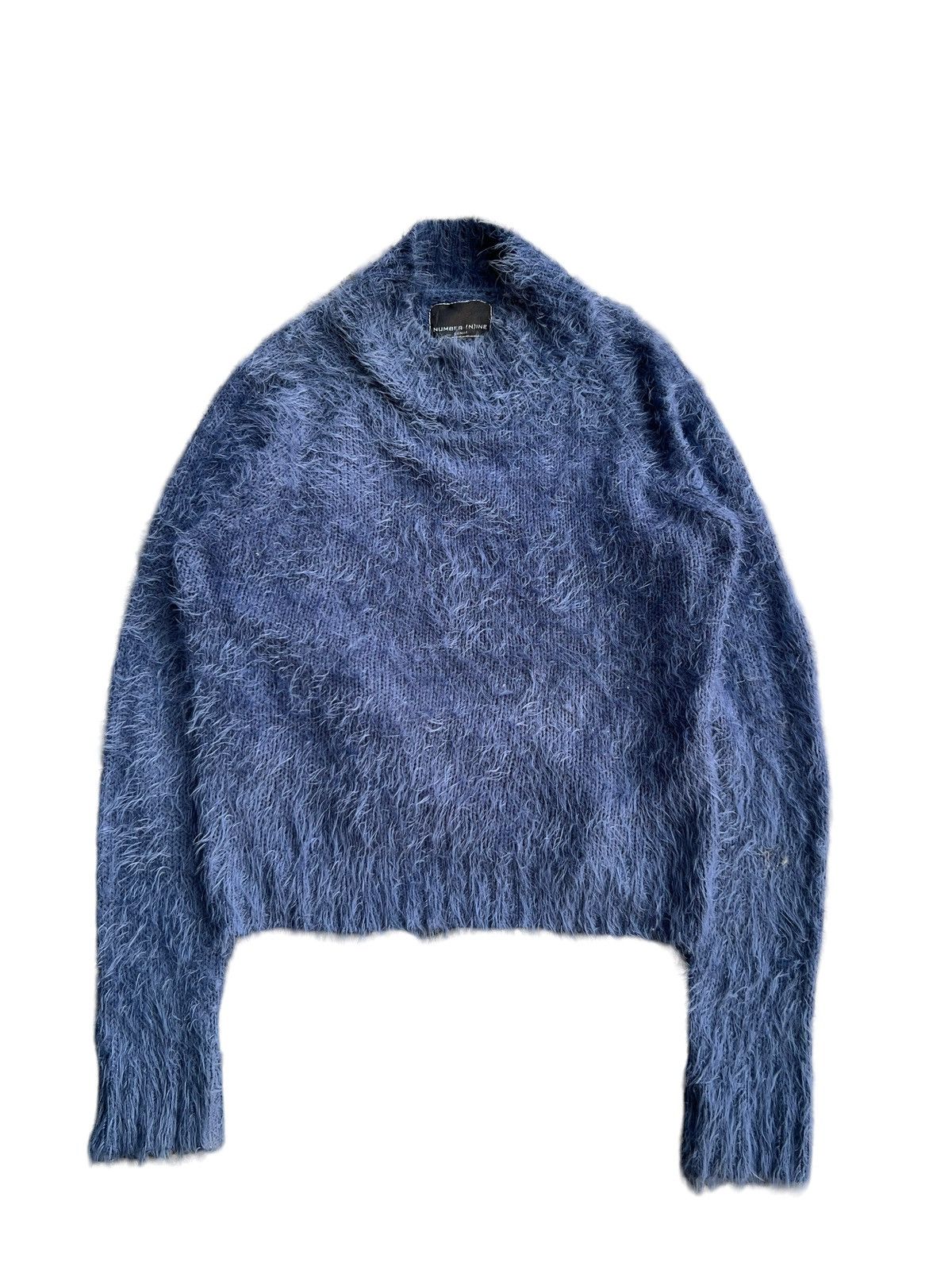 image of Number N Ine Number Nine Fuzzy Mock Neck Sweater Blue, Men's (Size Large)