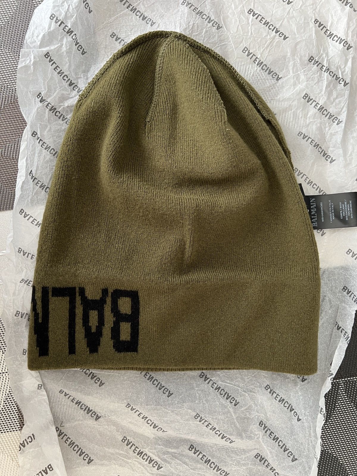 Balmain Balmain Logo W8HA620M380 Khaki Beanie hat Size ONE SIZE - 9 Thumbnail
