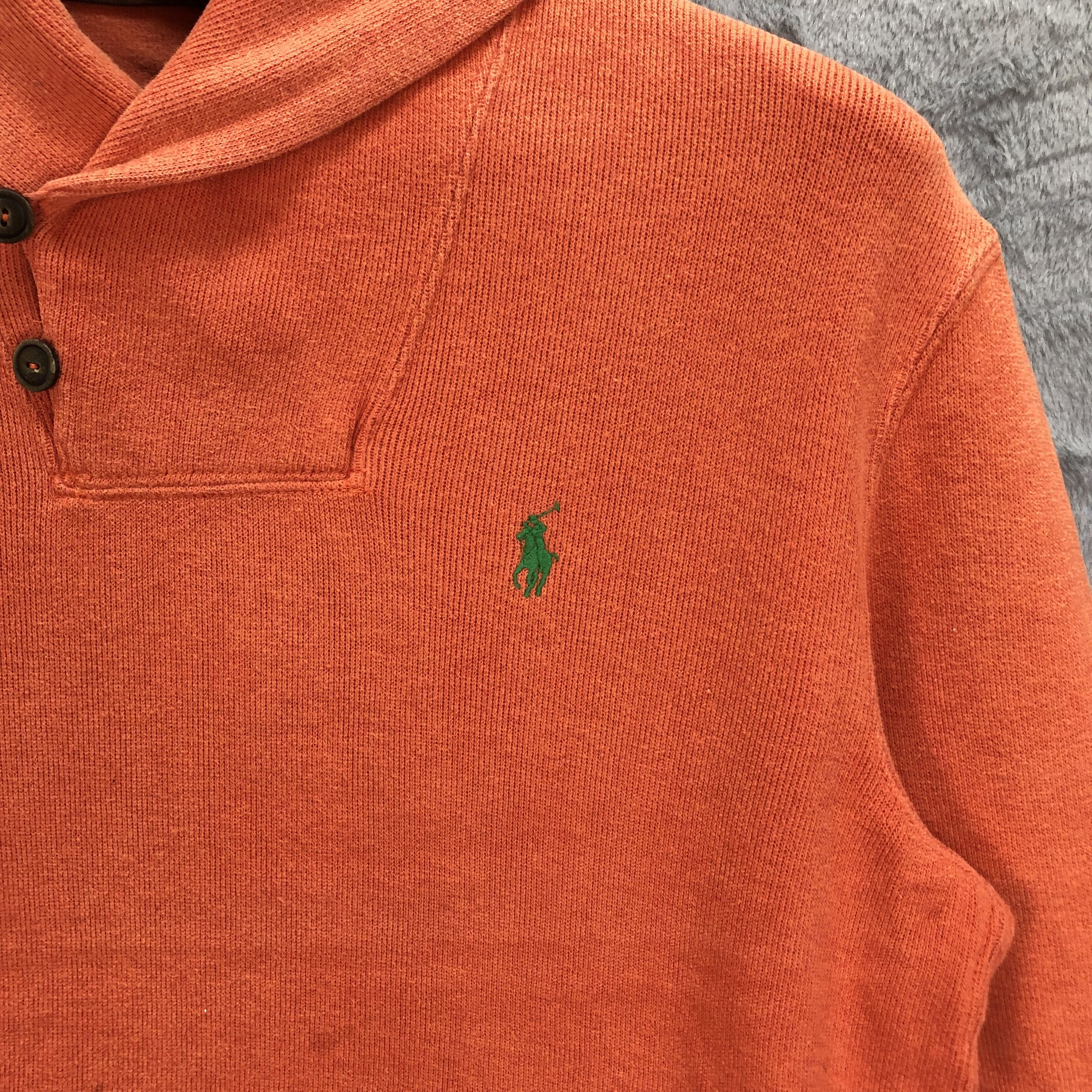 Polo Ralph Lauren Polo RL Small Green Pony Collared Orange Sweatshirt #1104-45 Size US S / EU 44-46 / 1 - 3 Thumbnail