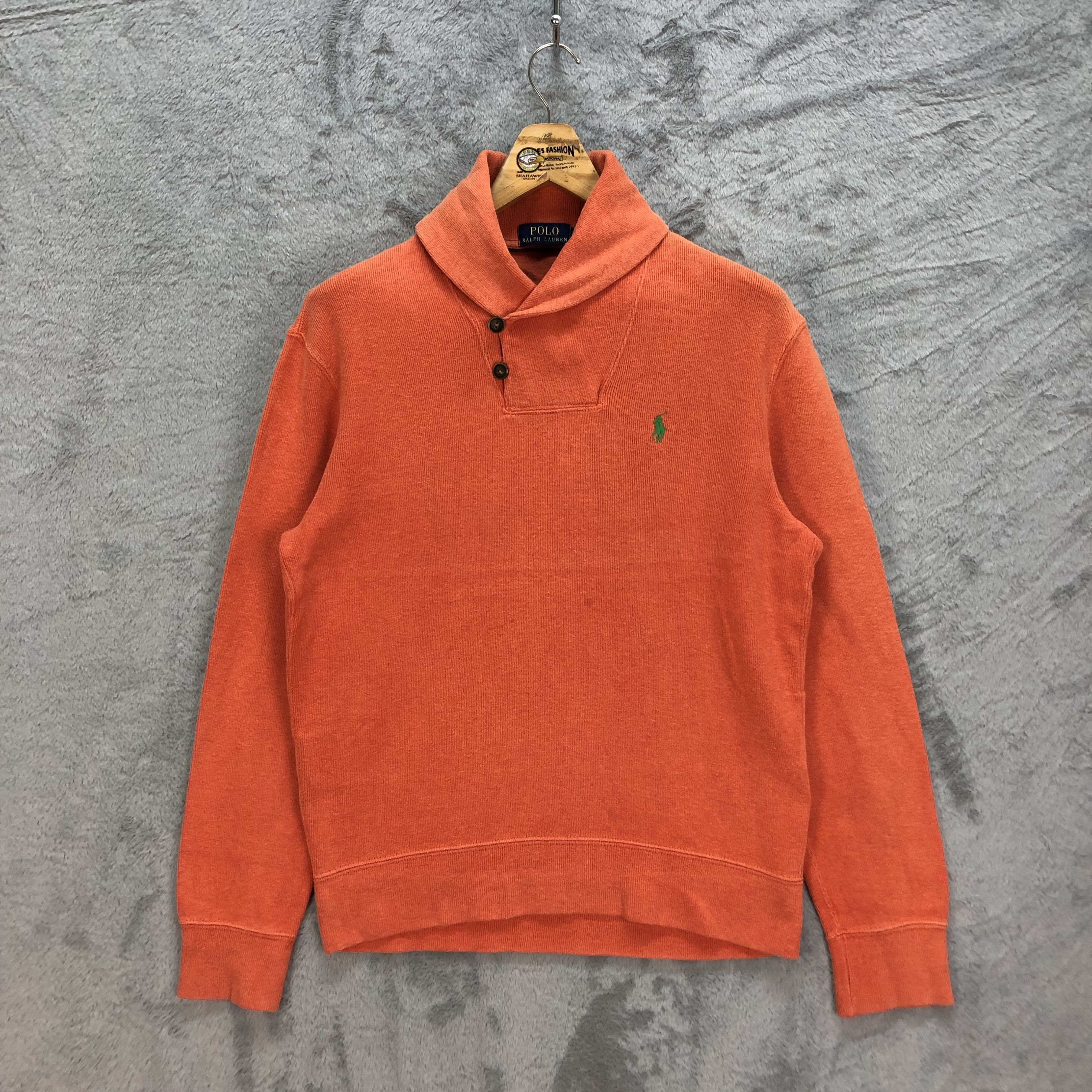 Polo Ralph Lauren Polo RL Small Green Pony Collared Orange Sweatshirt #1104-45 Size US S / EU 44-46 / 1 - 1 Thumbnail