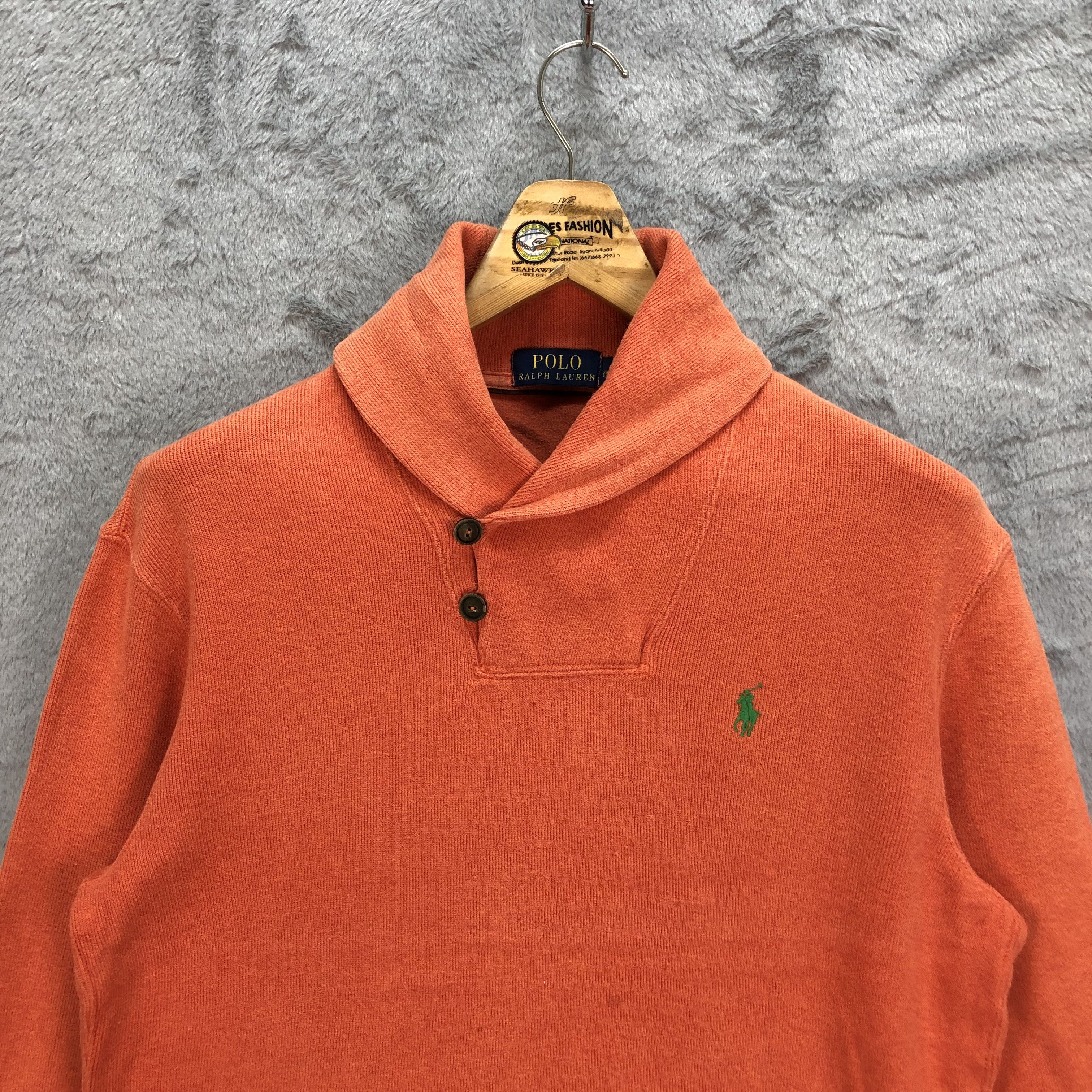 Polo Ralph Lauren Polo RL Small Green Pony Collared Orange Sweatshirt #1104-45 Size US S / EU 44-46 / 1 - 2 Thumbnail