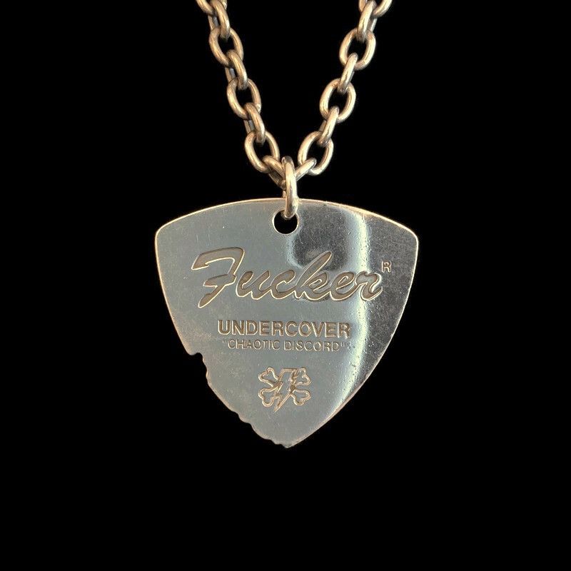 image of Undercover 2001Ss “Fucker” Guitar Pick Necklace in Silver, Men's